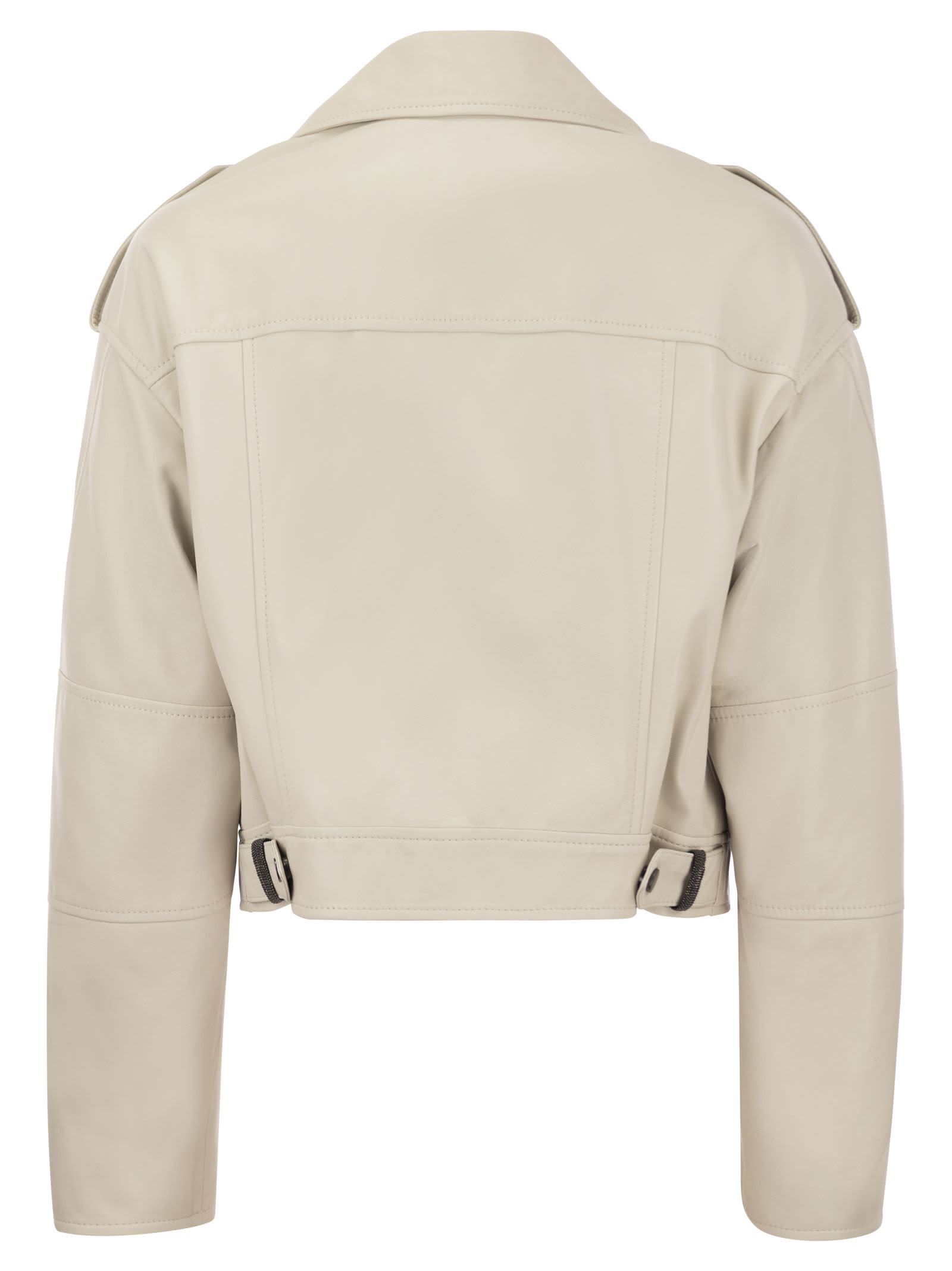 Shop Brunello Cucinelli Nappa Leather Biker With Shiny Details In Chalk