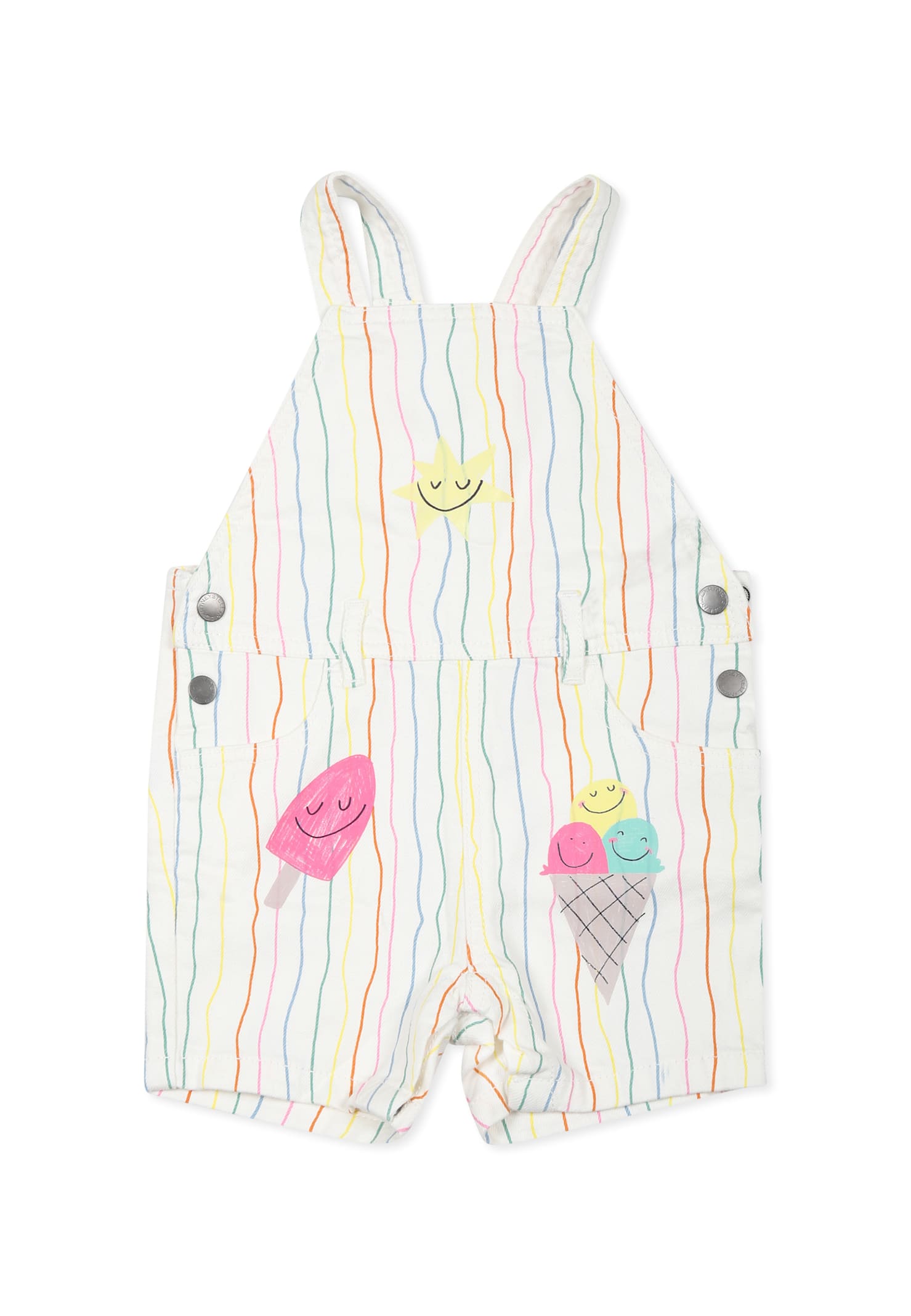 Stella Mccartney White Ungarees For Baby Girl With Ice Cream In White