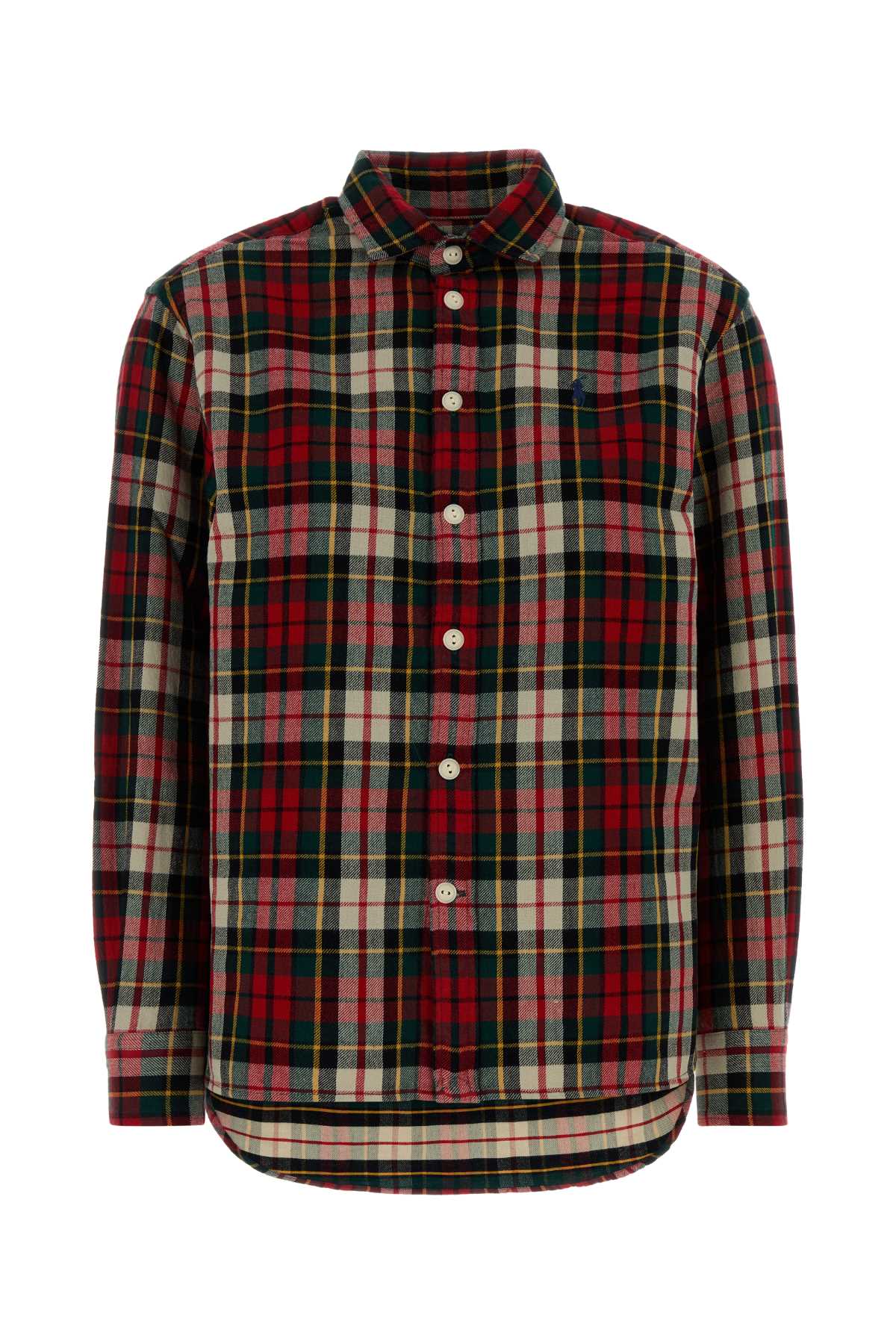 Polo Ralph Lauren Tartan Shirt With Curved Hem And Long Sleeves In Multi