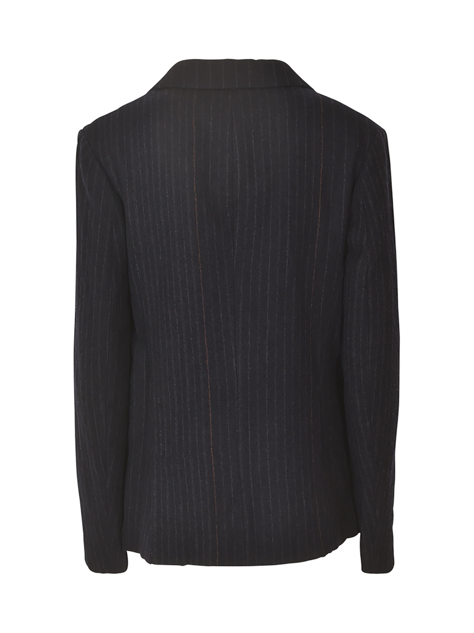 Shop Yohji Yamamoto Distressed Effect Stripe Blazer In Navy