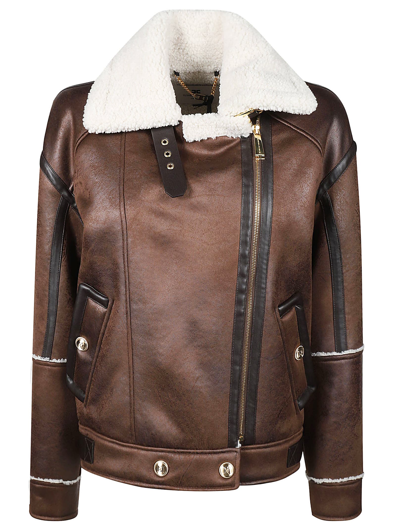 Shop Elisabetta Franchi Aviator Jacket In Cuoio