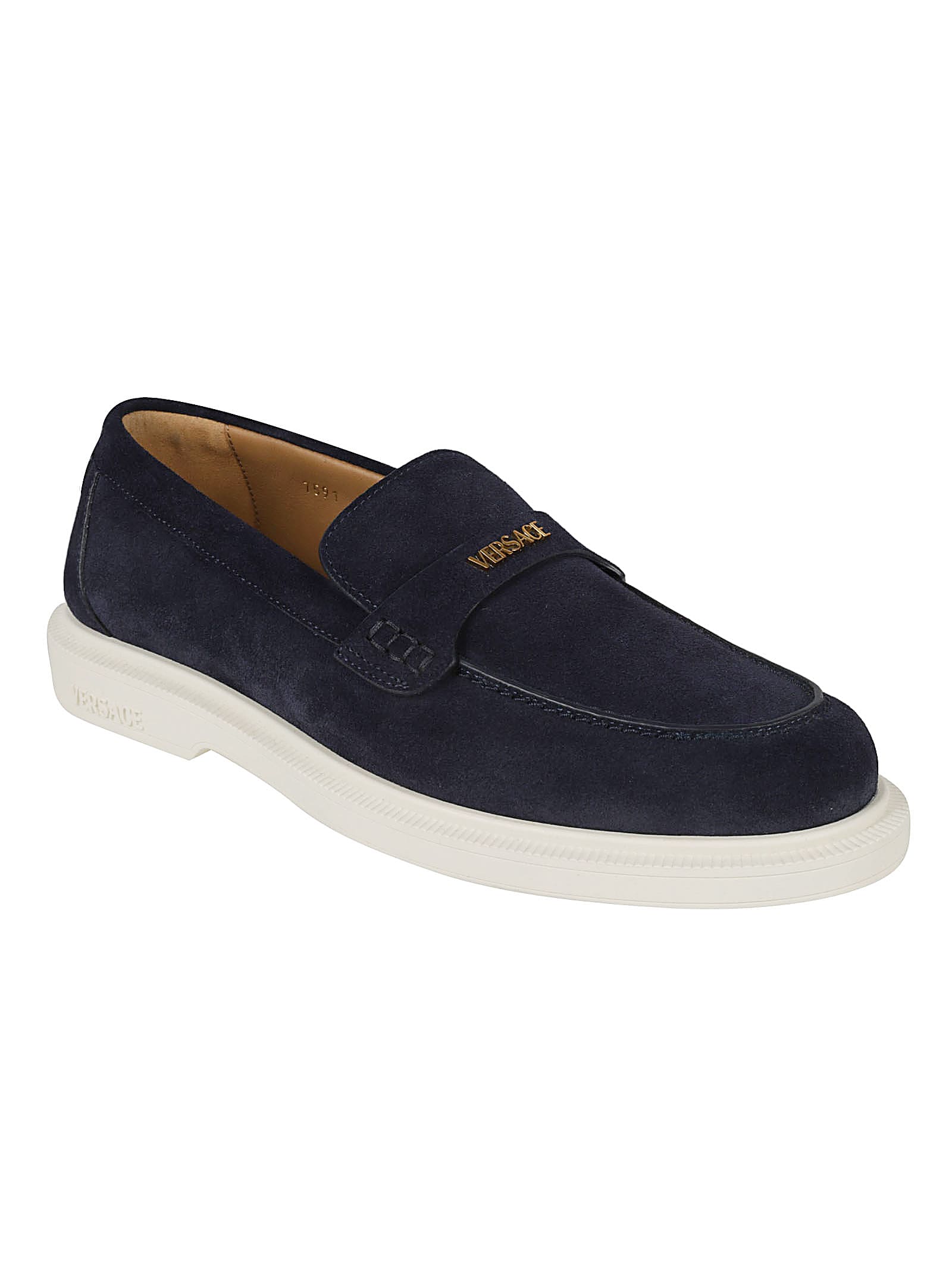 Versace Navy Giuliano Suede Loafers In Blu