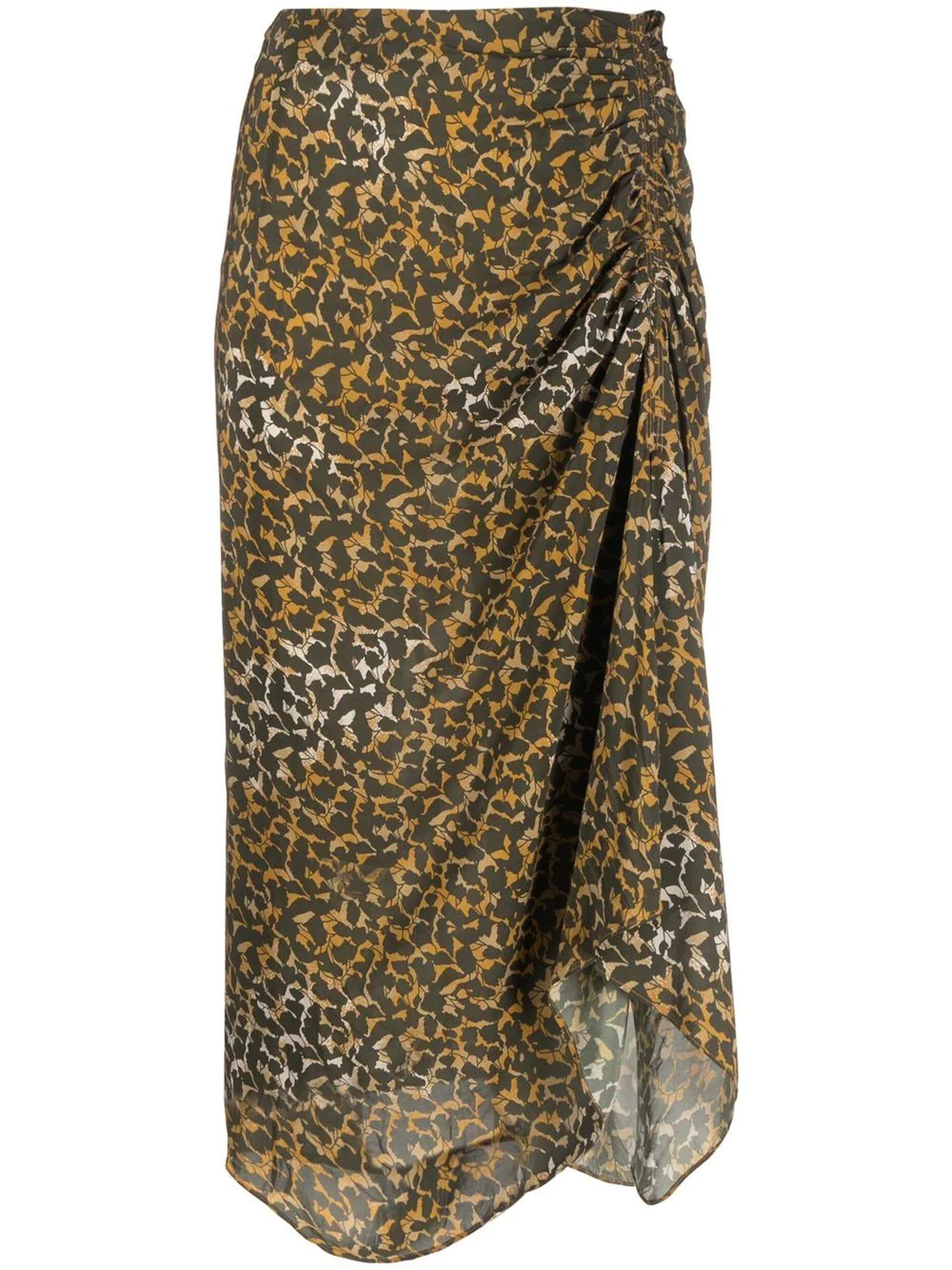 Isabel Marant Étoile Khaki Azaria Floral-print Draped Skirt