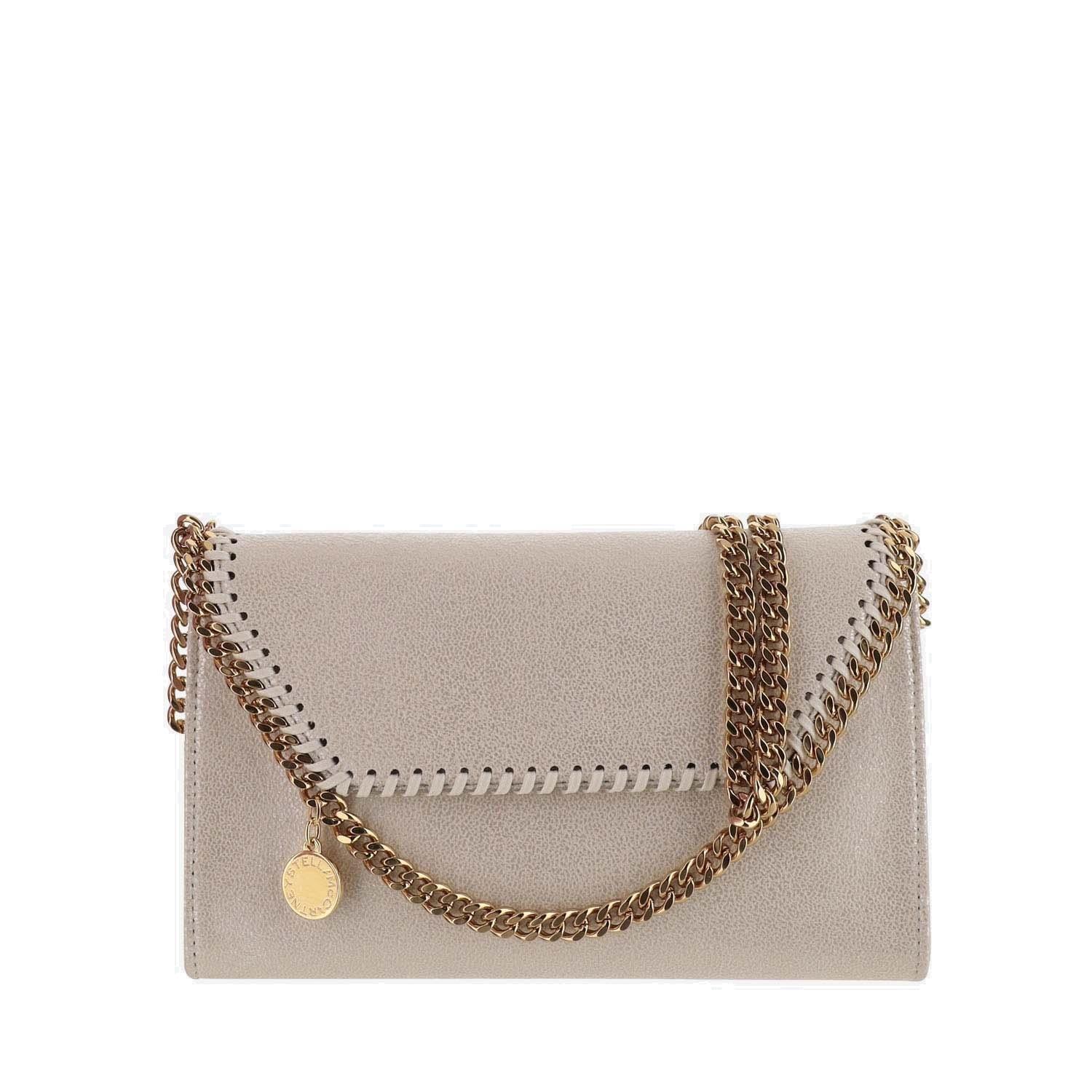 Shop Stella Mccartney Foldover Top Chain Shoulder Bag In Magnolia