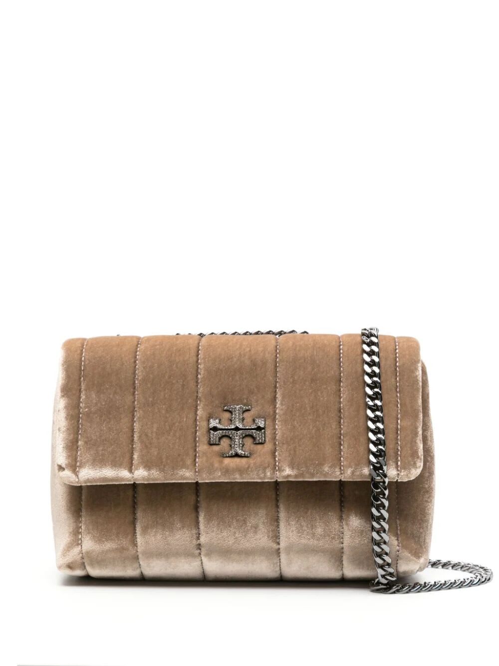 Tory Burch Kira Velvet Small Convertible Shoulder Bag In Classic Taupe