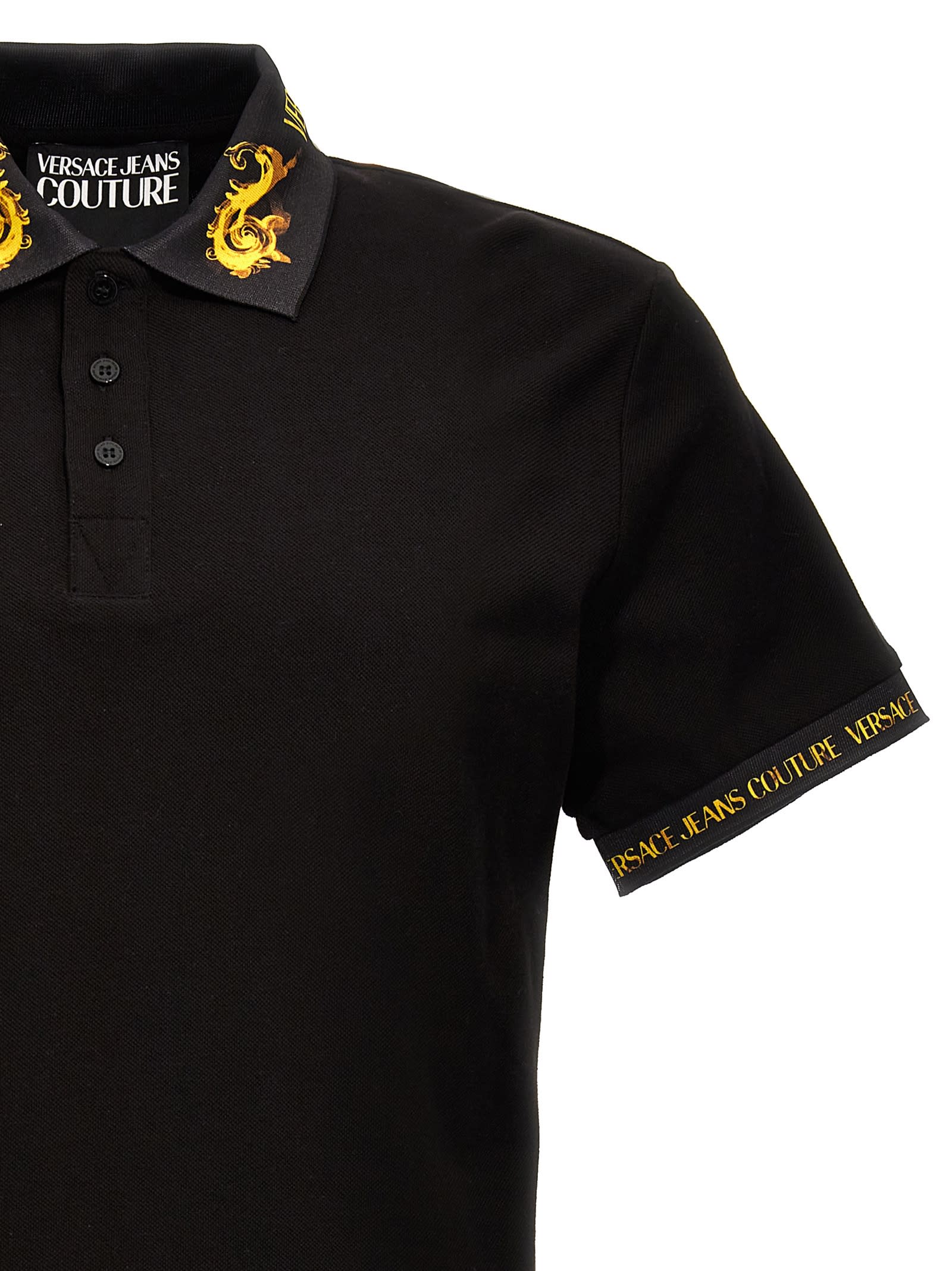 Shop Versace Jeans Couture Logo Print Polo Shirt In Nero