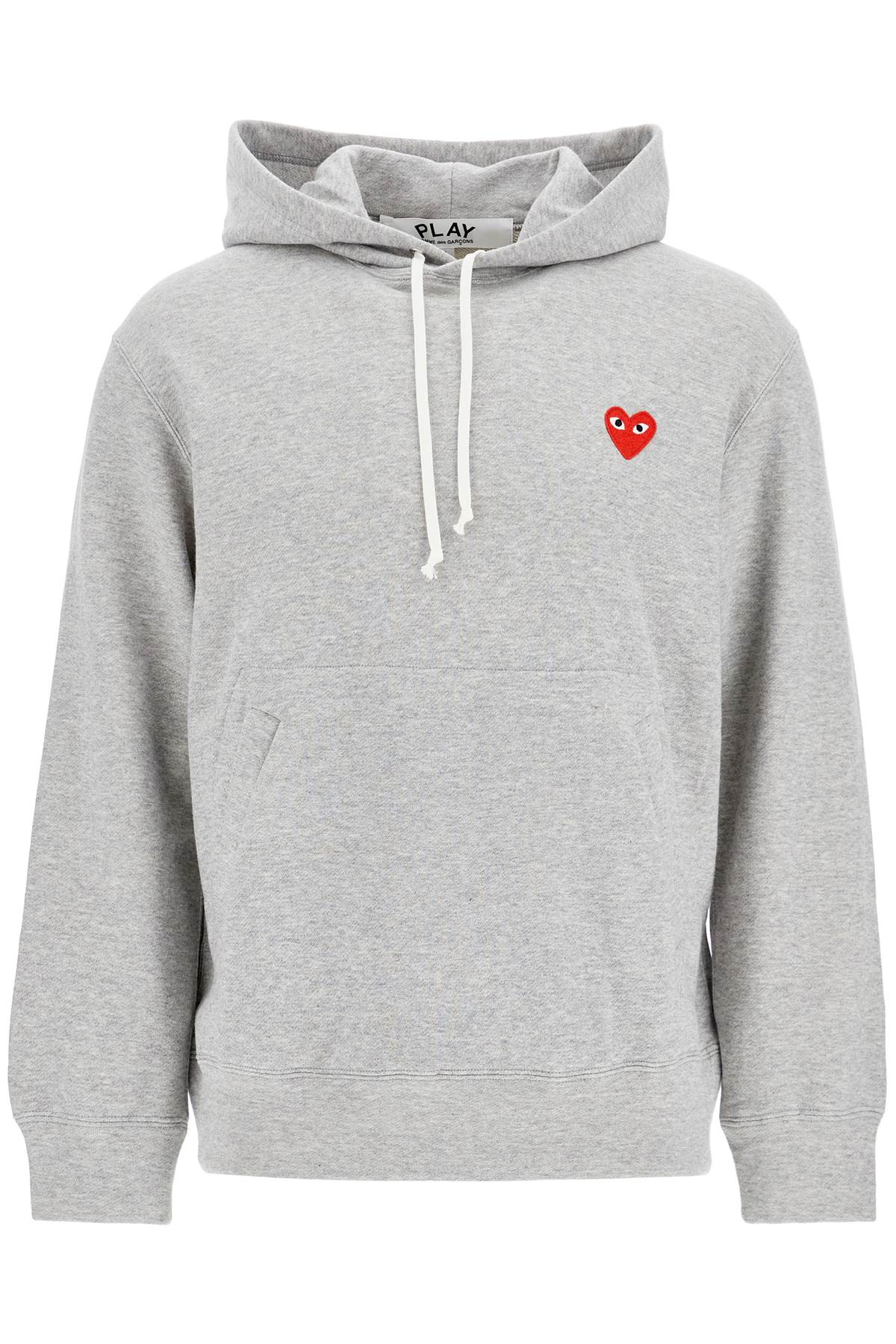 Comme des Garçons Play Unisex Light Grey Cotton Hoodie With Red Heart