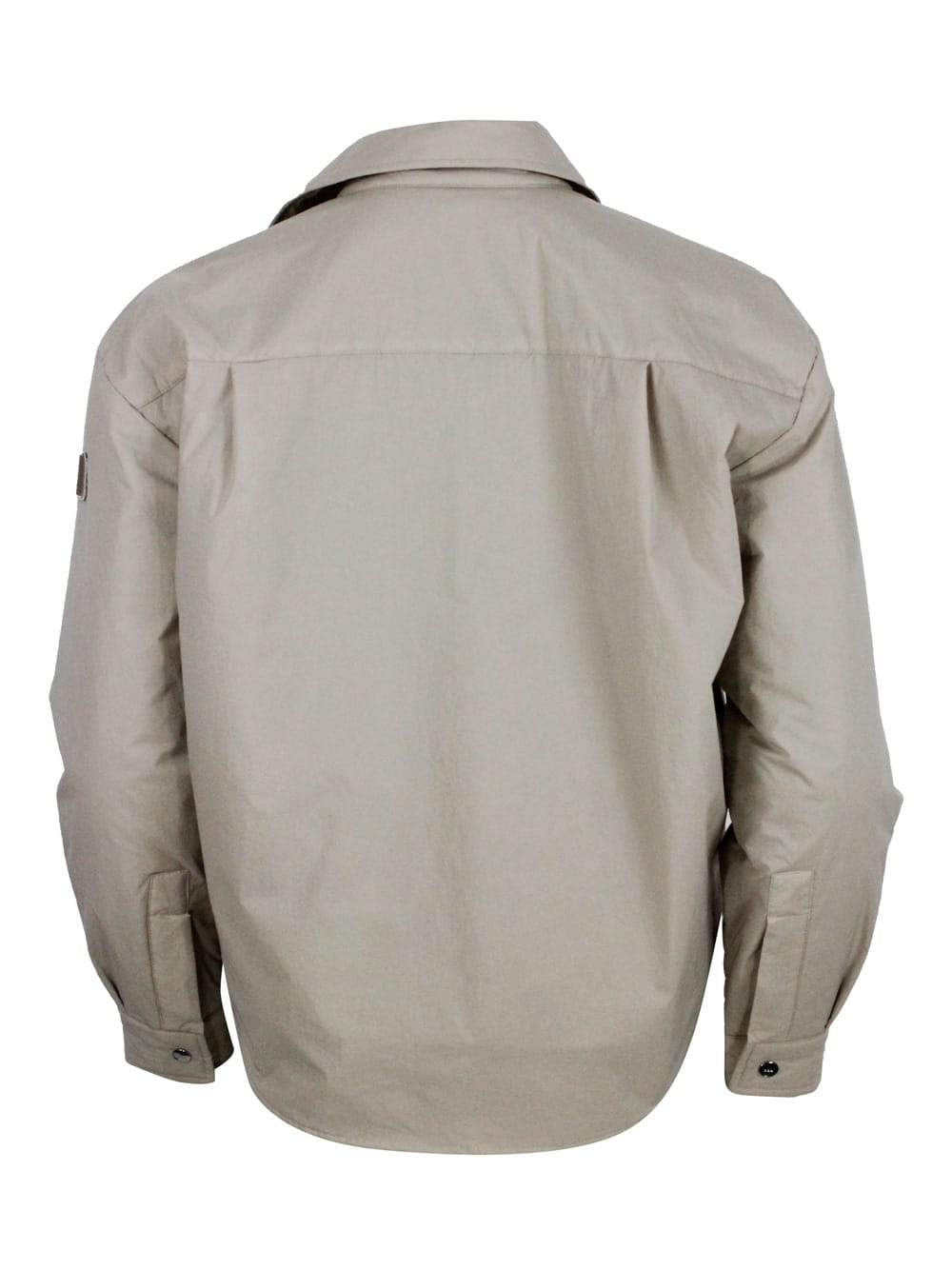 Shop Add Lightly Ped Shirt Jacket In Recycled Material With Patch Pockets And Snap Button Closure In Stone Grey