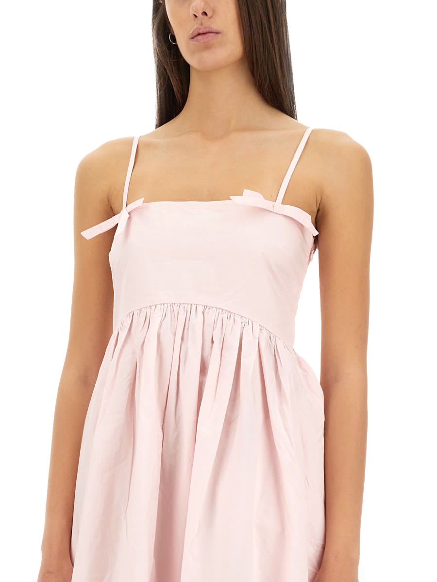 Ganni Strappy Midi Poplin Dress In Pink