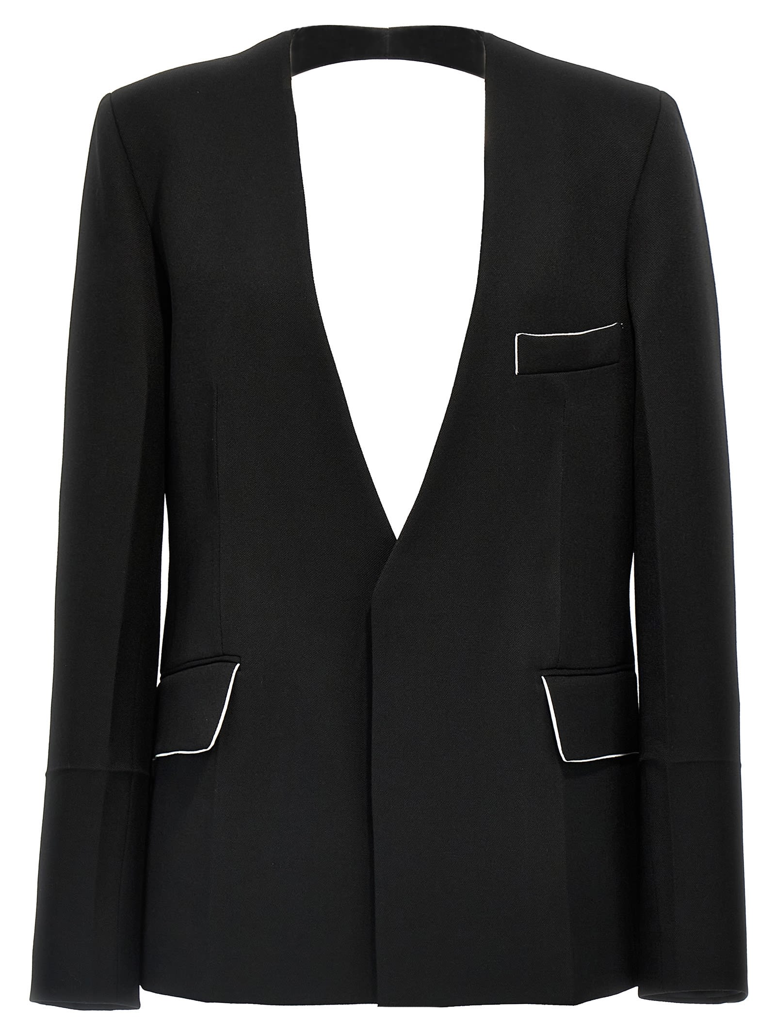 shrunken Collarless Open-back Blazer