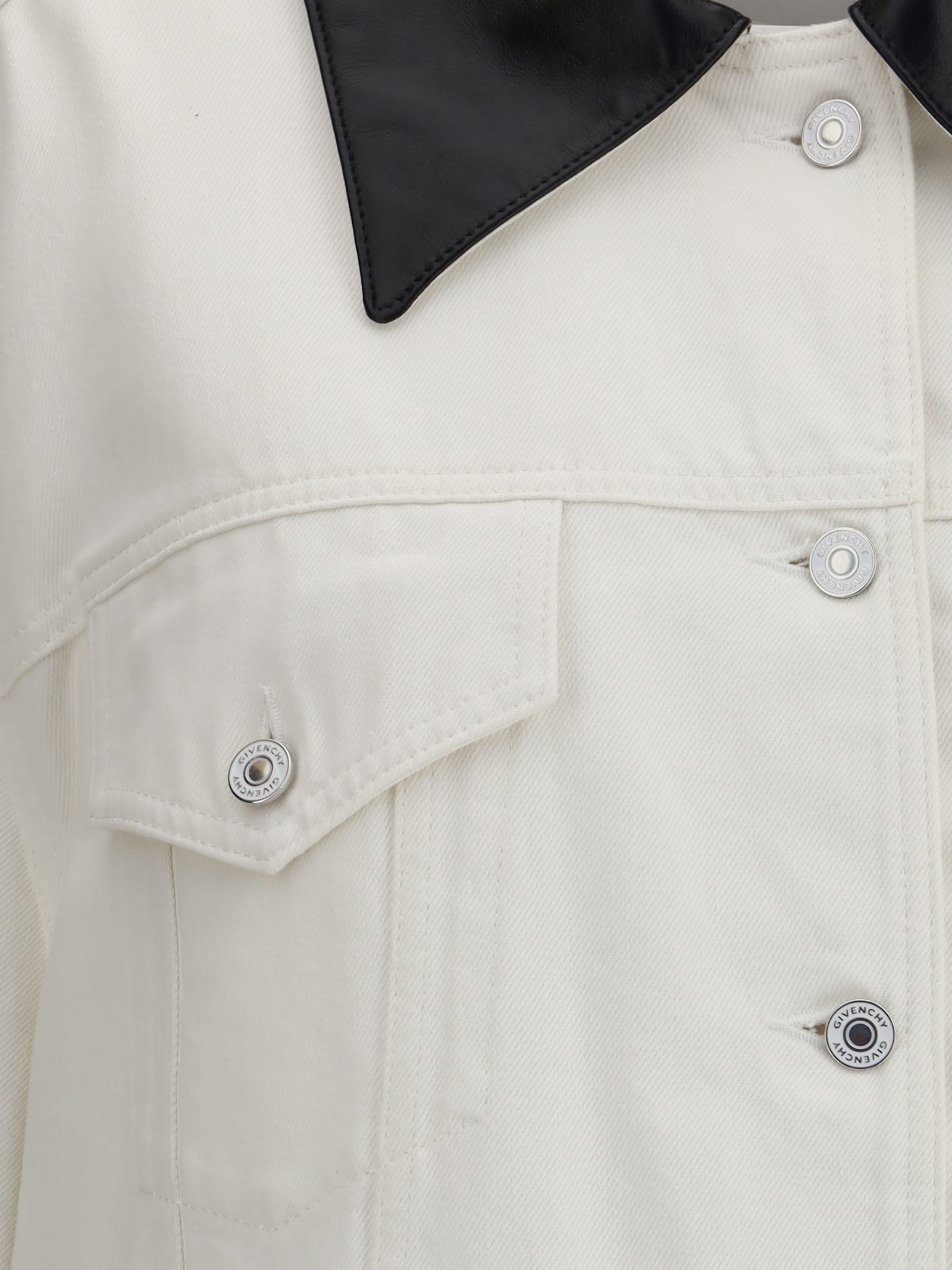 Givenchy Denim Jacket With Leather Collar In Neutral