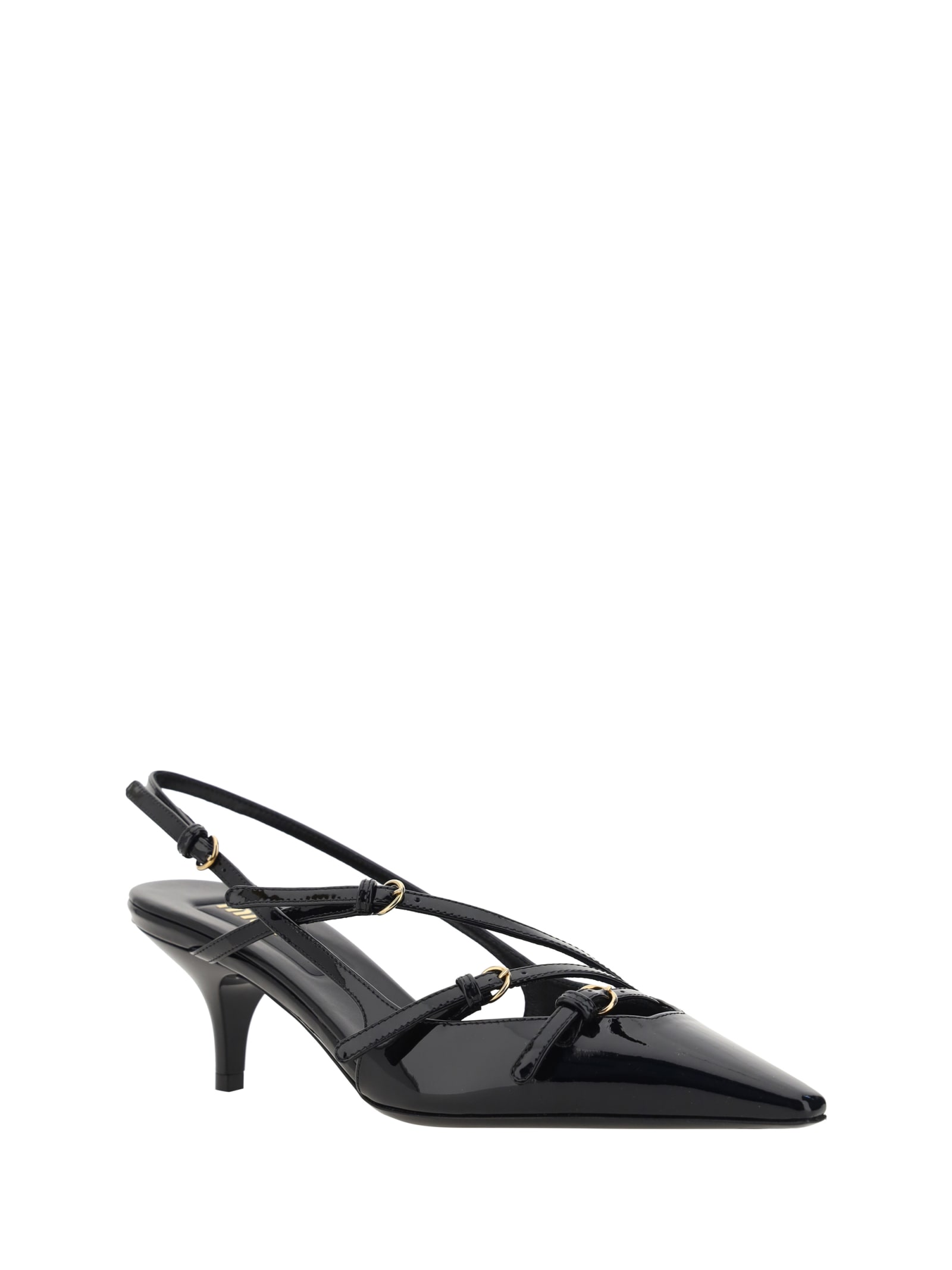 Miu Miu Leather Strappy Sling Back Kitten Pumps In Black
