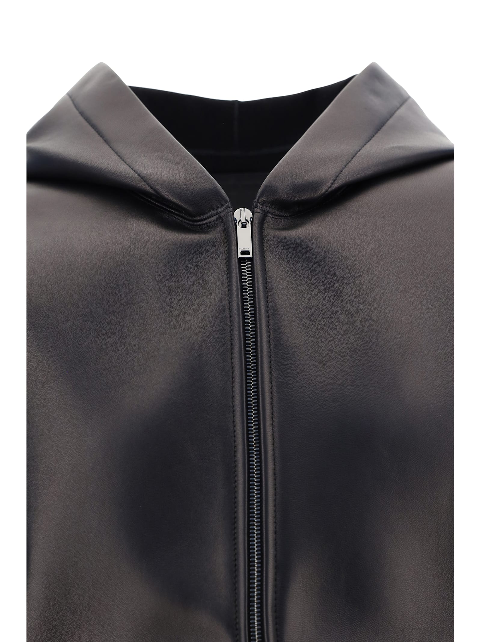 Shop Valentino Leather Jacket In Nero