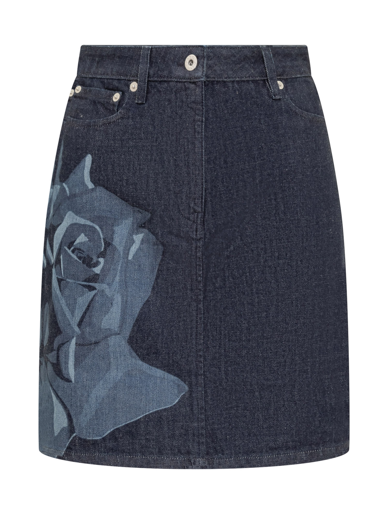 Shop Kenzo Skirt With  Rose Motif In Rinse Blue Denim