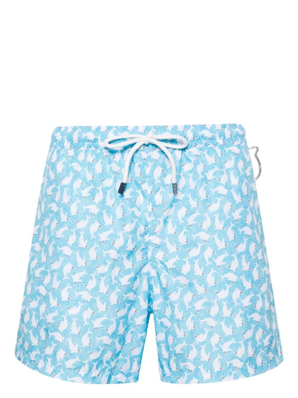 Light Blue Swim Shorts With Seals Pattern