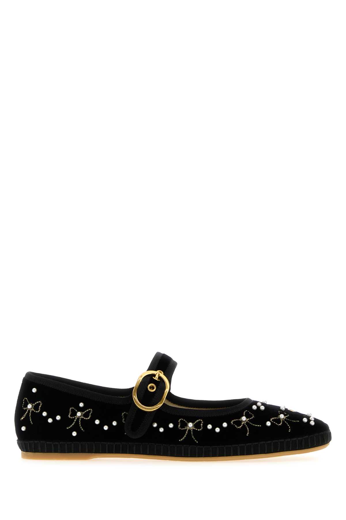 Valentino Garavani Black Velvet Vlogo Signature Ballerinas