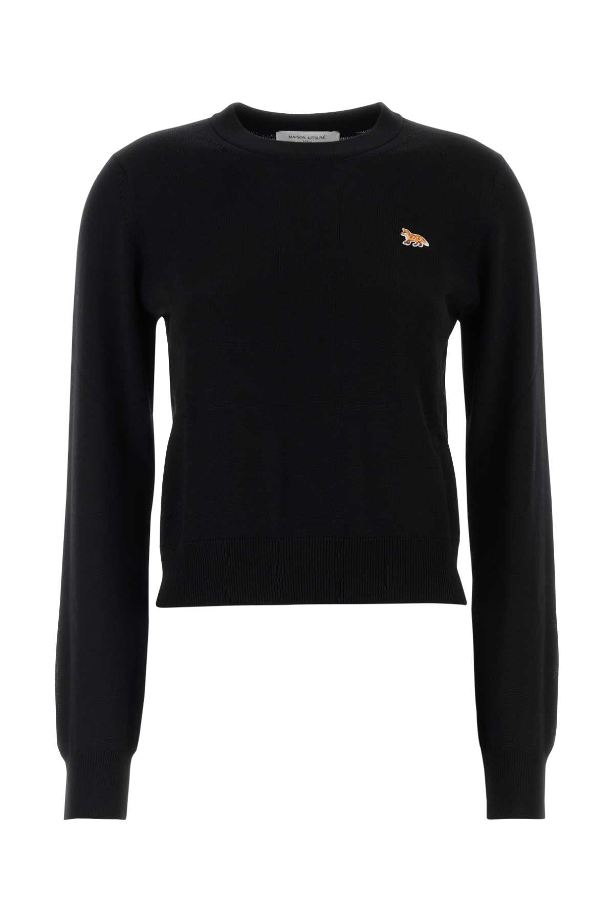 Maison Kitsuné Wool Knit Sweater With Ribbed Cuffs And Hem In Black