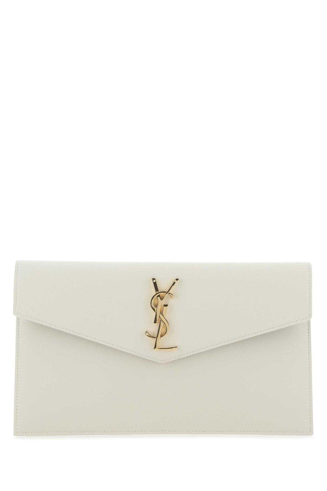 Saint Laurent Uptown Logo Plaque Clutch Bag In White