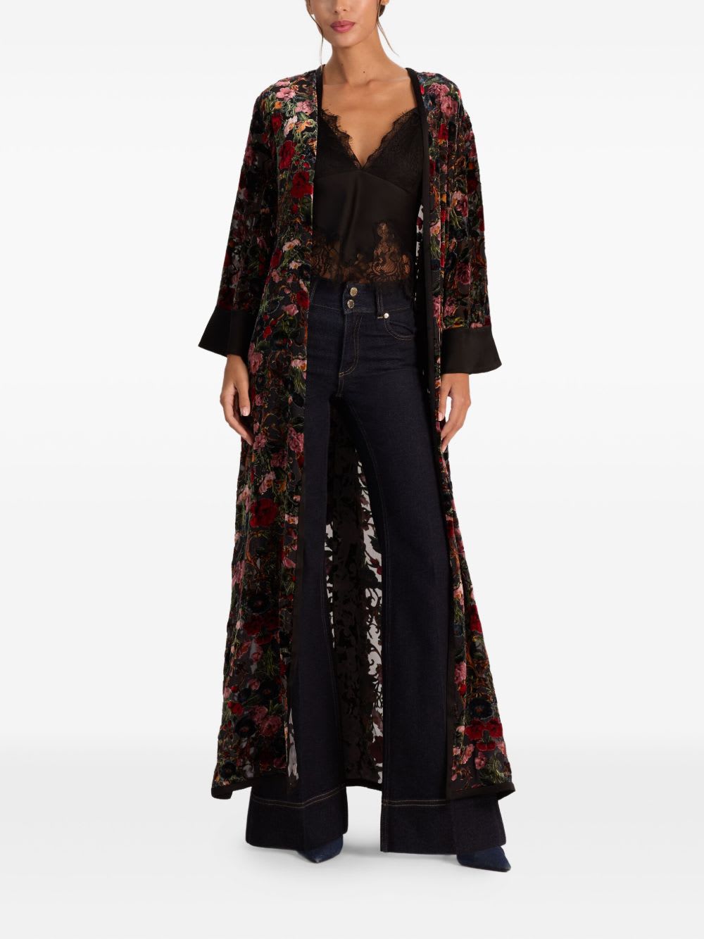 Alice And Olivia Alice + Olivia Floral Belted V-neck Dress In Black