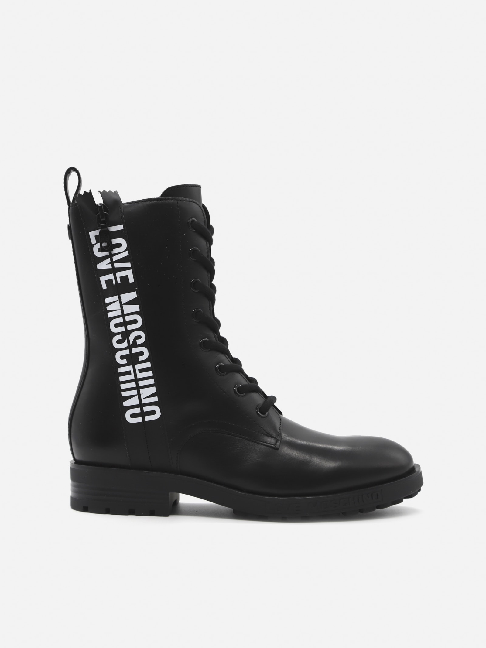 Buy Love Moschino Leather Ankle Boots With Contrasting Logo Band online, shop Love Moschino shoes with free shipping