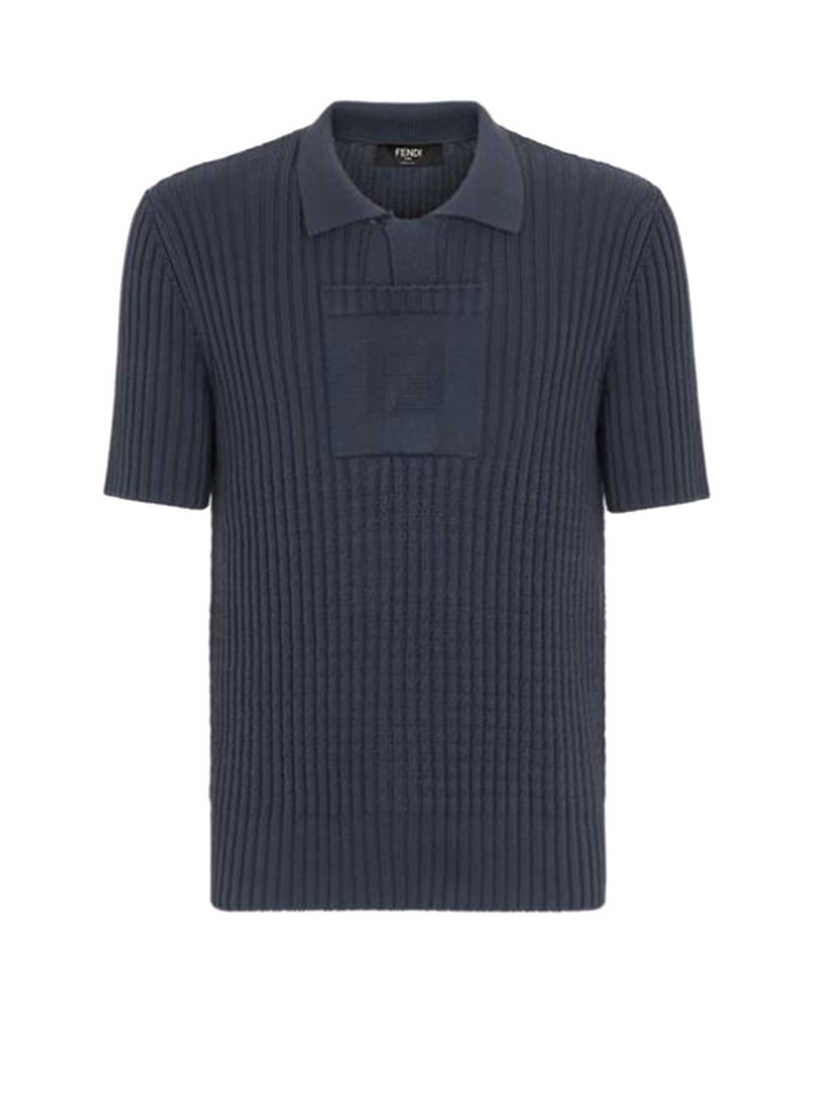 Fendi Blue Knit Polo Shirt