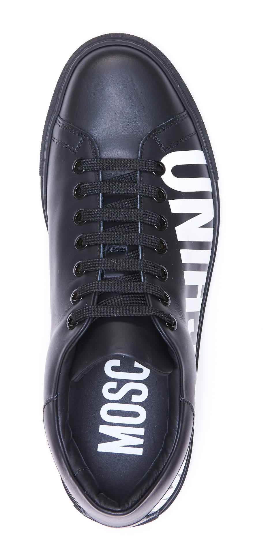 Moschino Black Leather Logo Sneakers | ModeSens