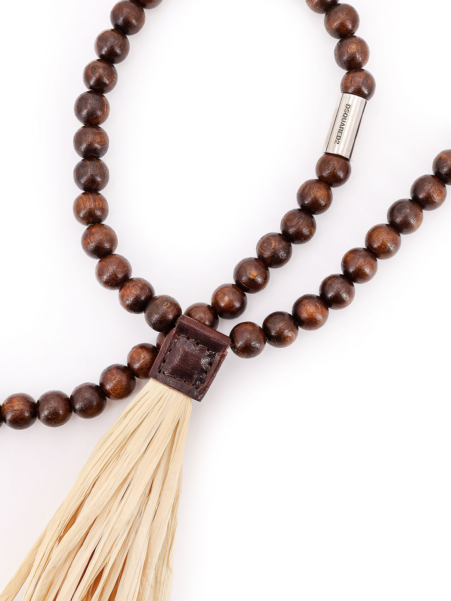 Dsquared2 Summer Lovers Necklace With Wood Beads And Rafia Tassel In Neutral