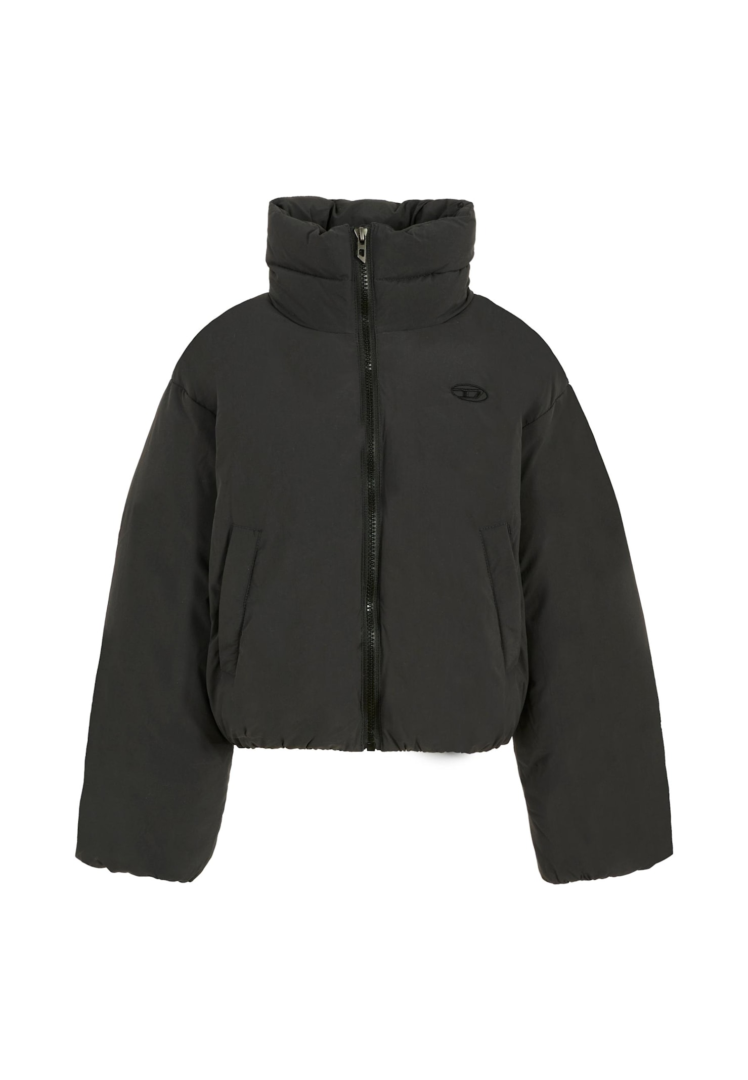 Diesel Black Crop Down Jacket For Girl With Logo In Black