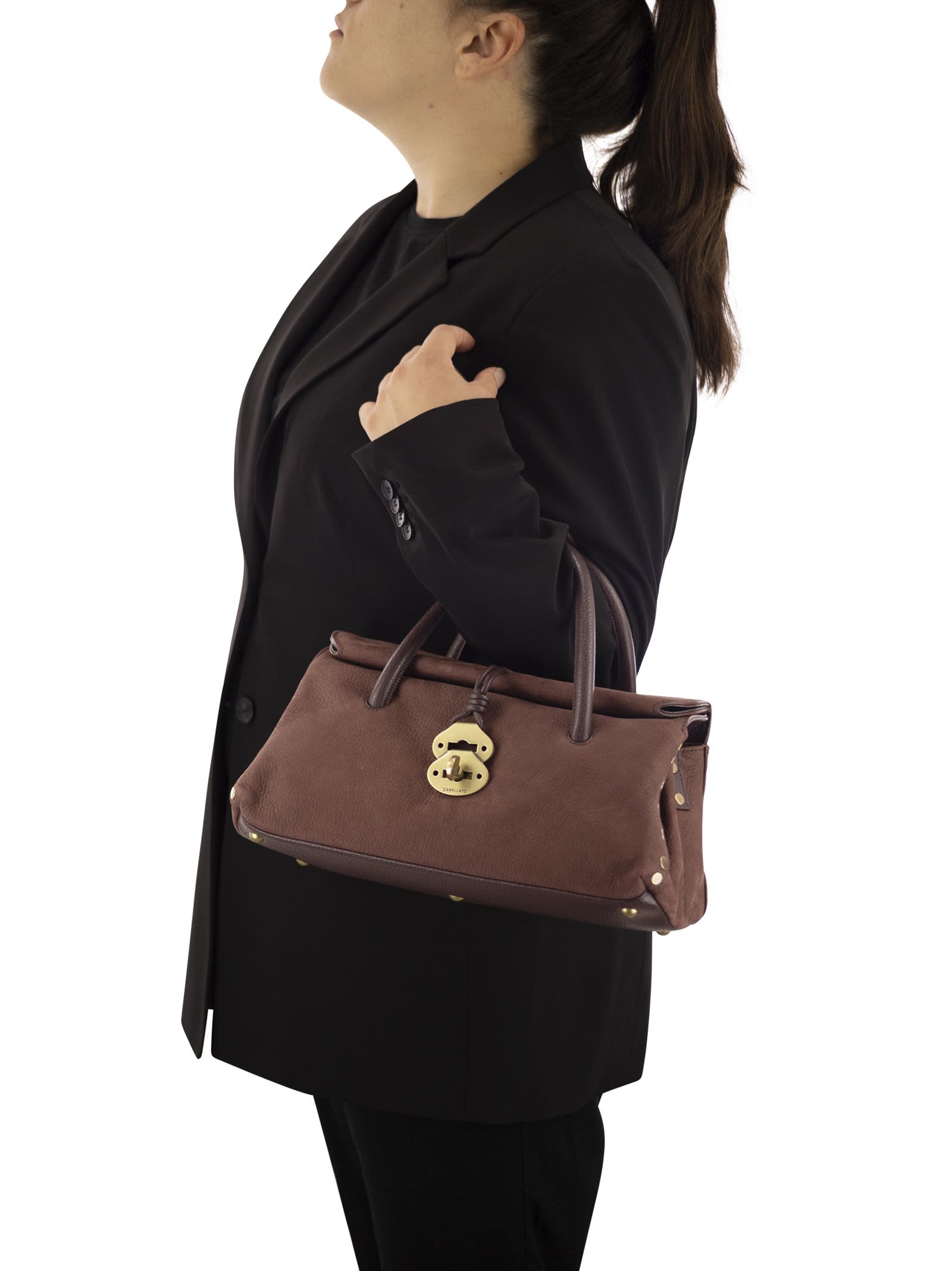 Zanellato Dotta Centauro Small Grained Leather Handbag In Brown