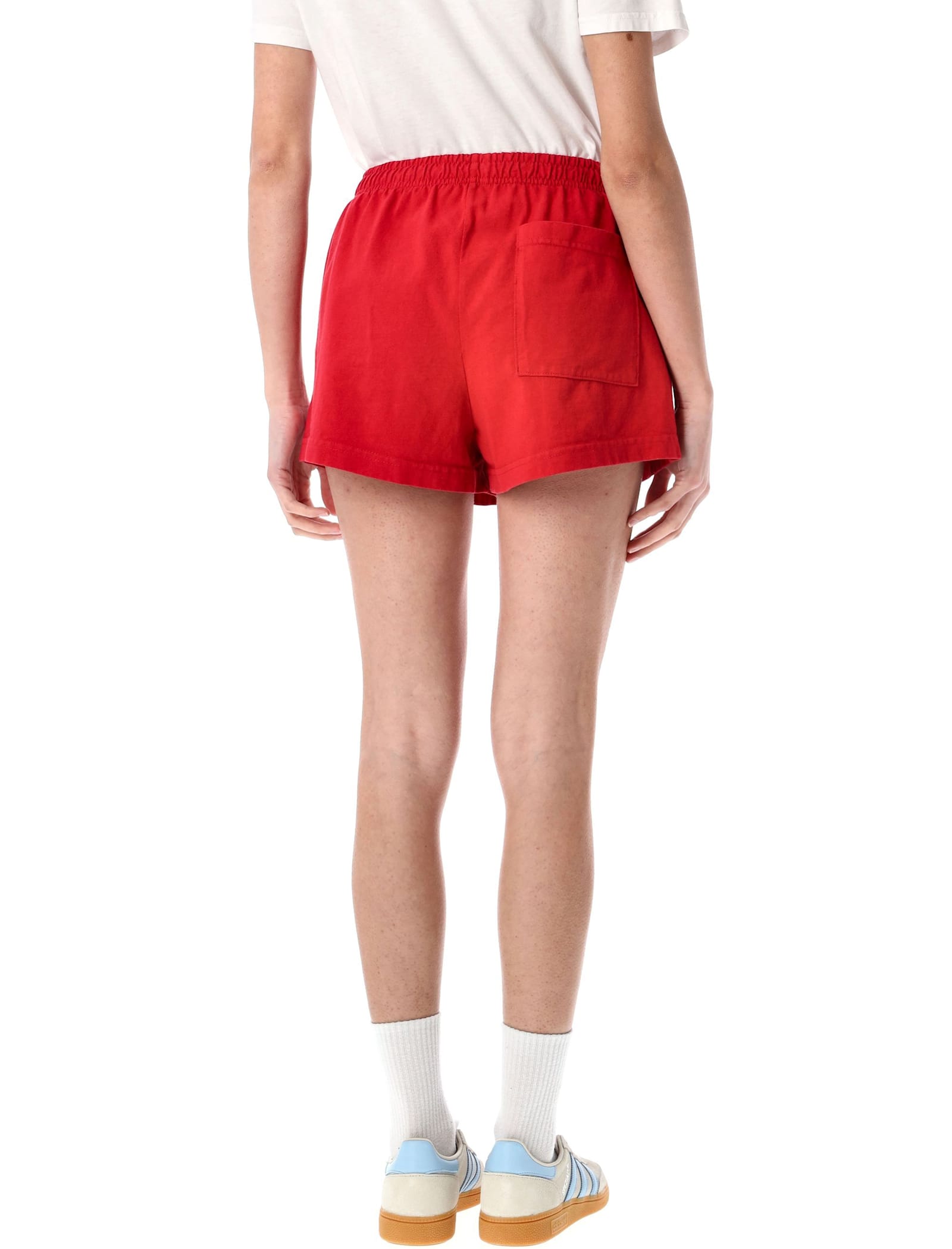 Shop Sporty & Rich Varsity Crest Shorts In Red