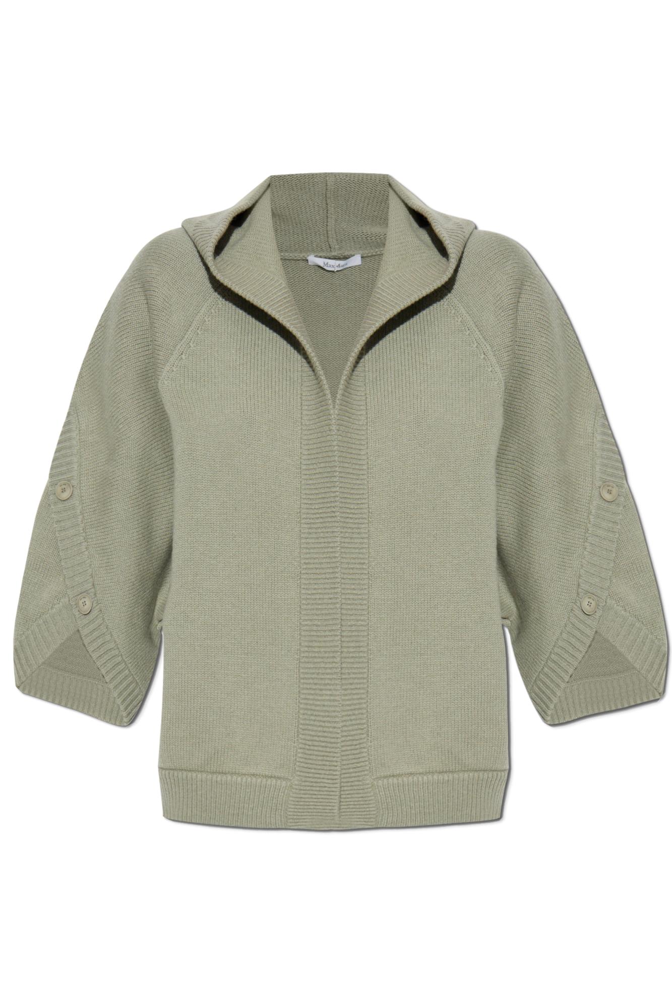 Max Mara Wool Blend Cardigan With Buttoned Hood In Gray