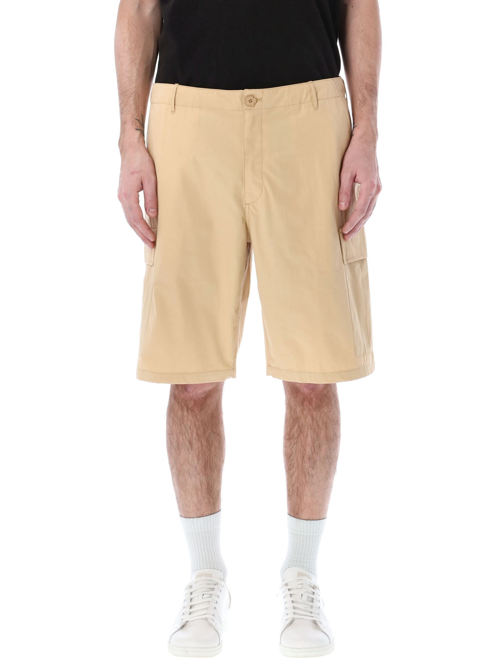 Kenzo Logo-patch Knee-length Cargo Shorts In Beige