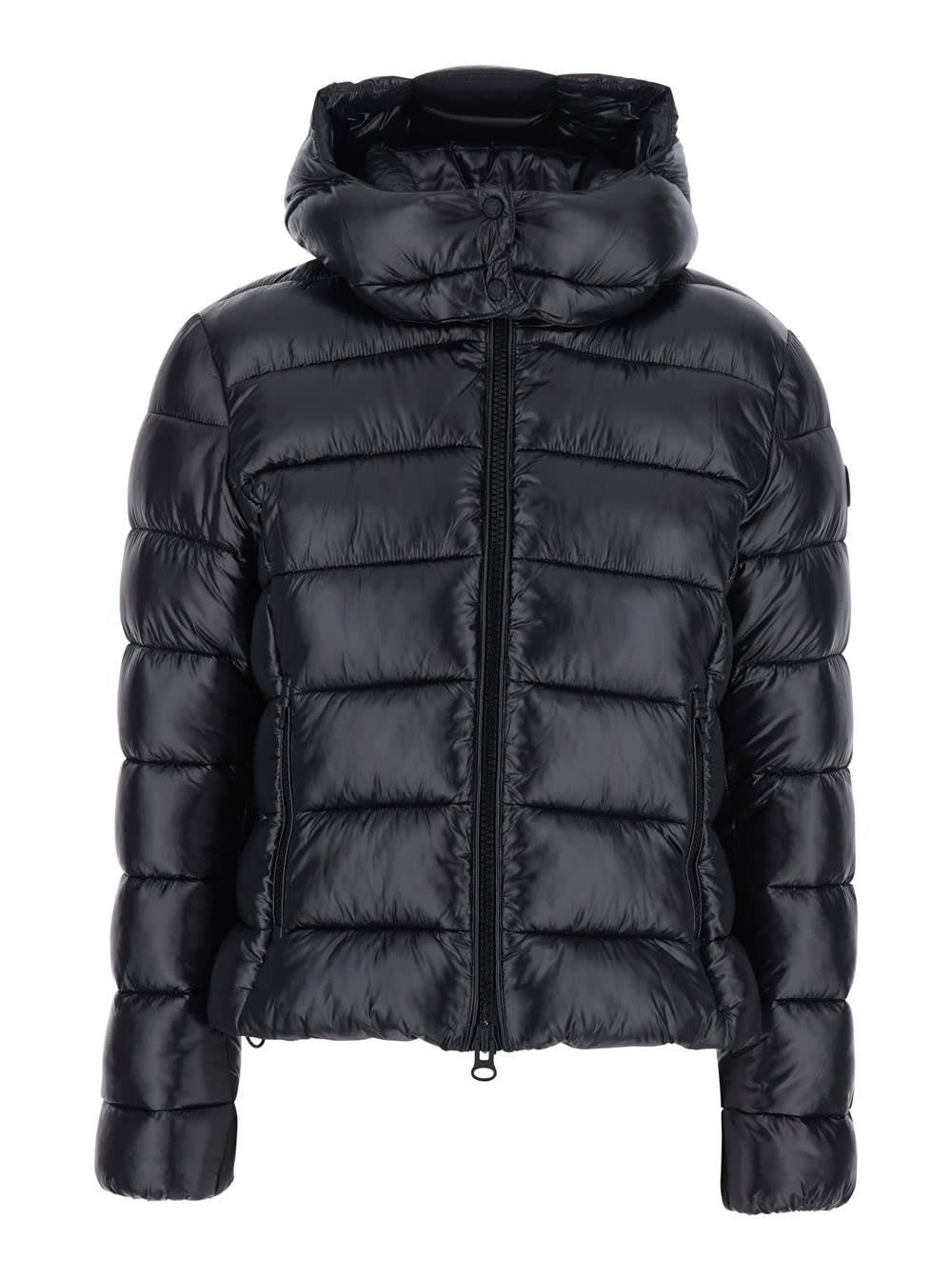 Save The Duck Cosmary Black Down Jacket With Removable Hood And Logo Patch On The Sleeve In Tech Fabric Woman In Black