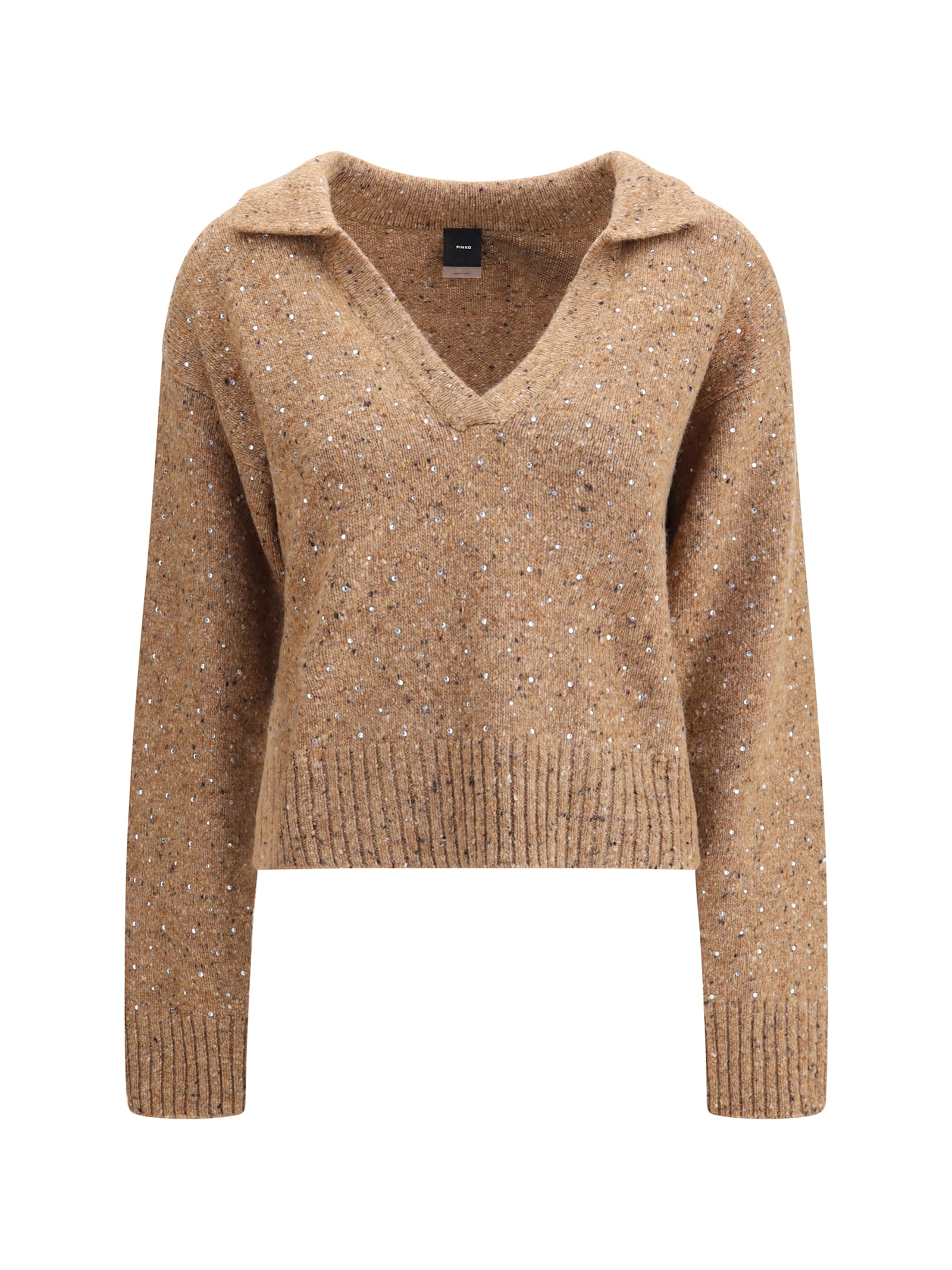 Pinko Nibani Polo Boucle Bottonato Full Stras In Brown