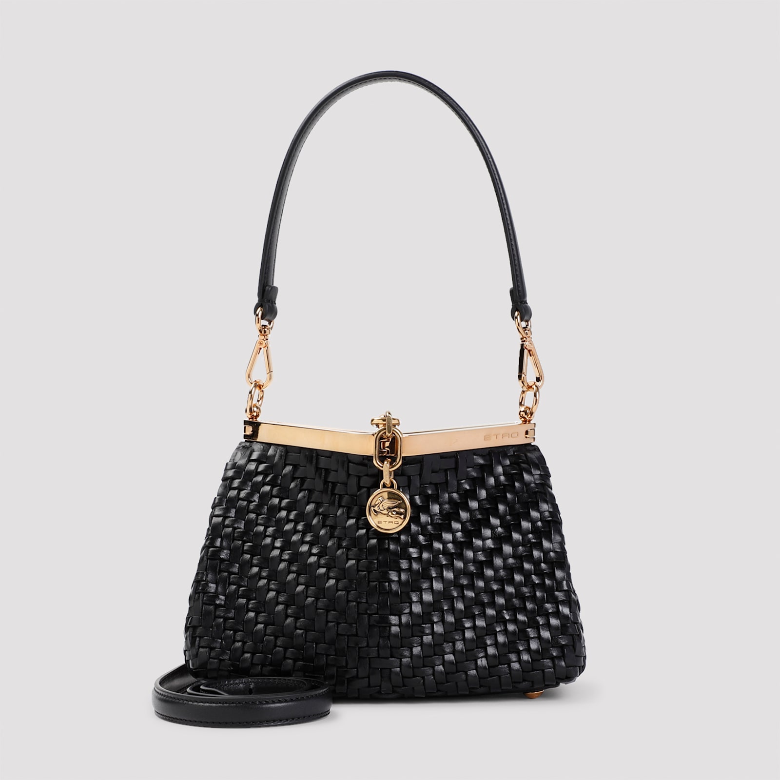 Shop Etro Small Vela Leather Bag In Nero