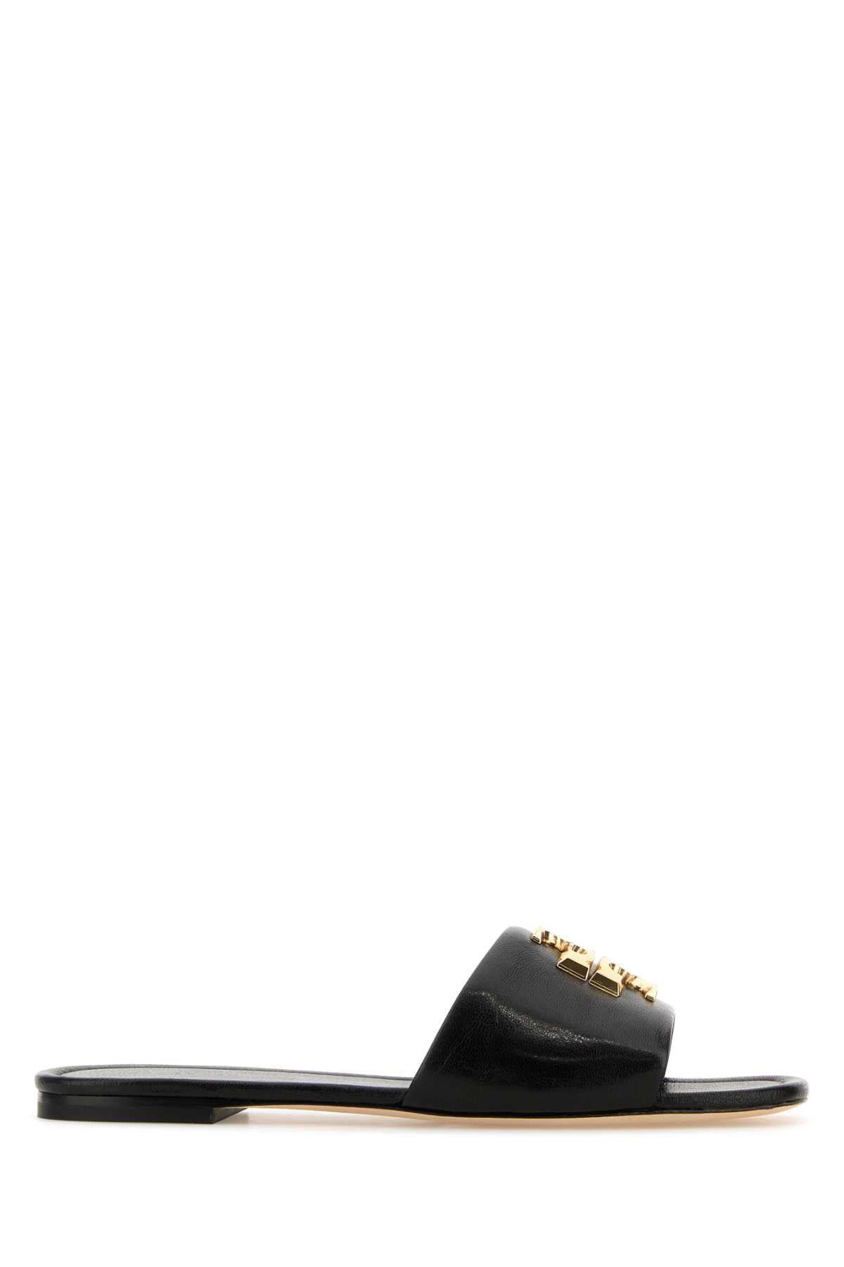 Shop Tory Burch Black Nappa Leather Eleanor Slippers In Perfectblack/gold