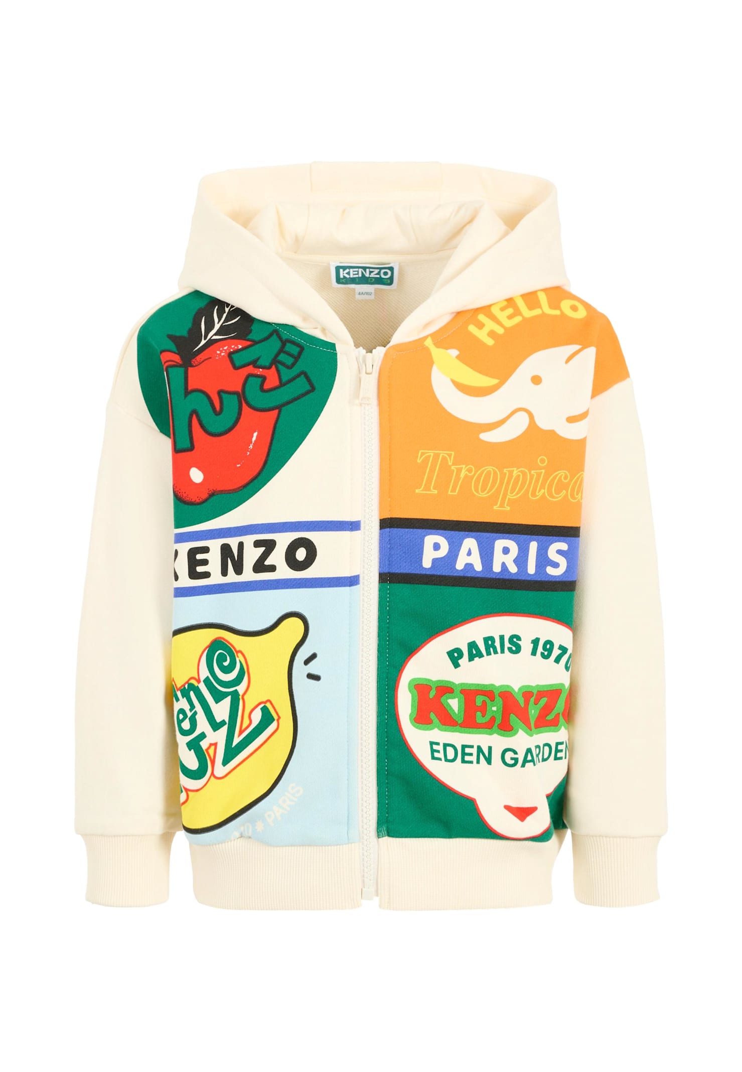 Kenzo Logo-print Zipped Hoodie In Neutral