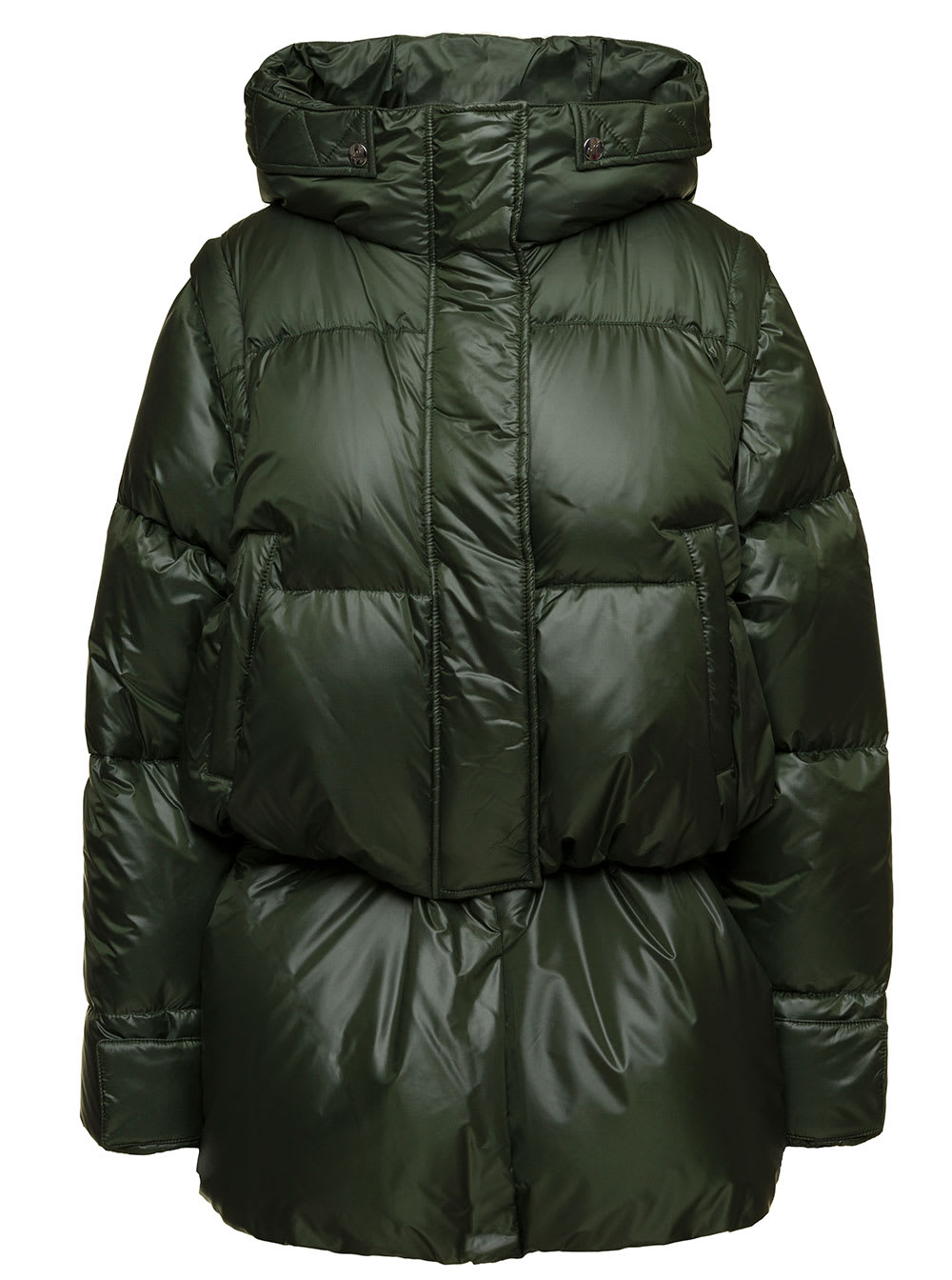 chiara Military Green Down Jacket With Detachable Sleeves And End Band With Shiny Finish In Nylon Woman Anitroc