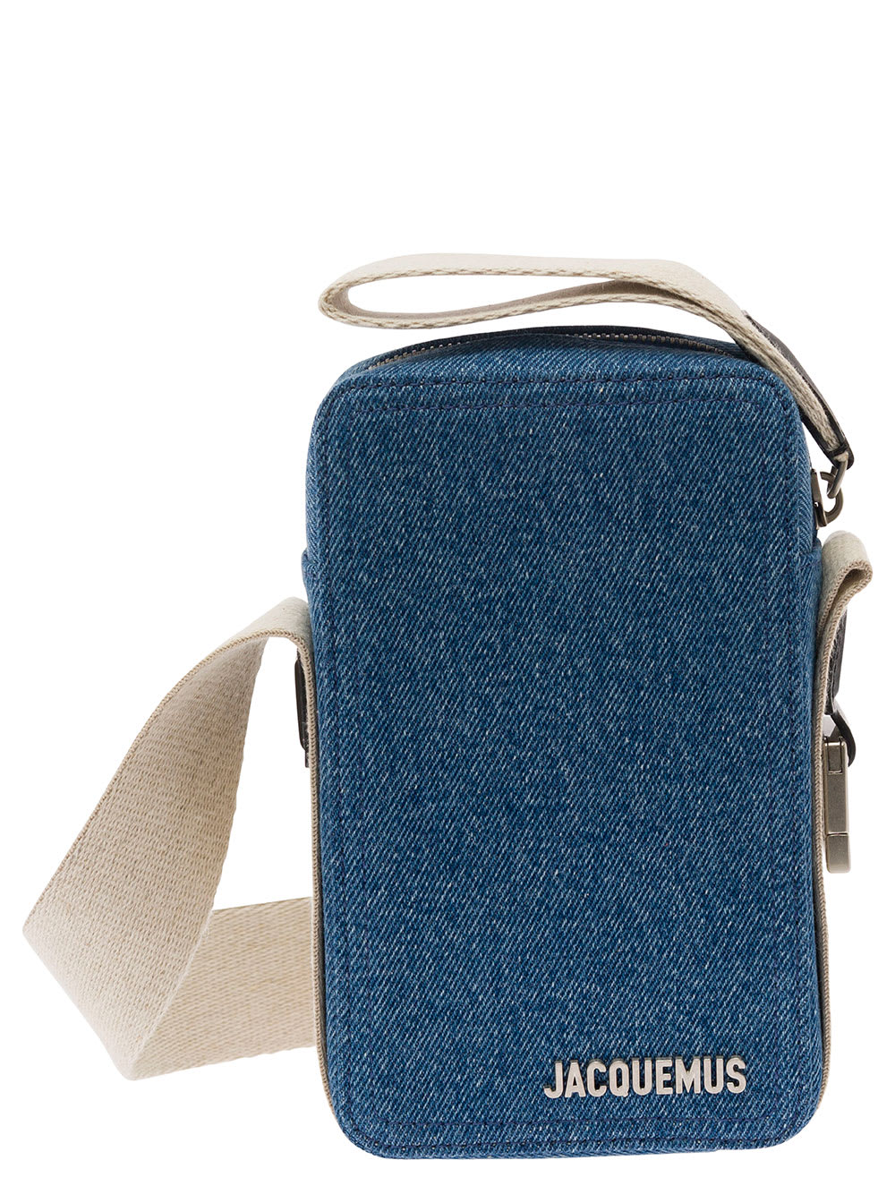 la Cuerda Vertical Blue Shoulder Bag With Front Logo In Leather Man