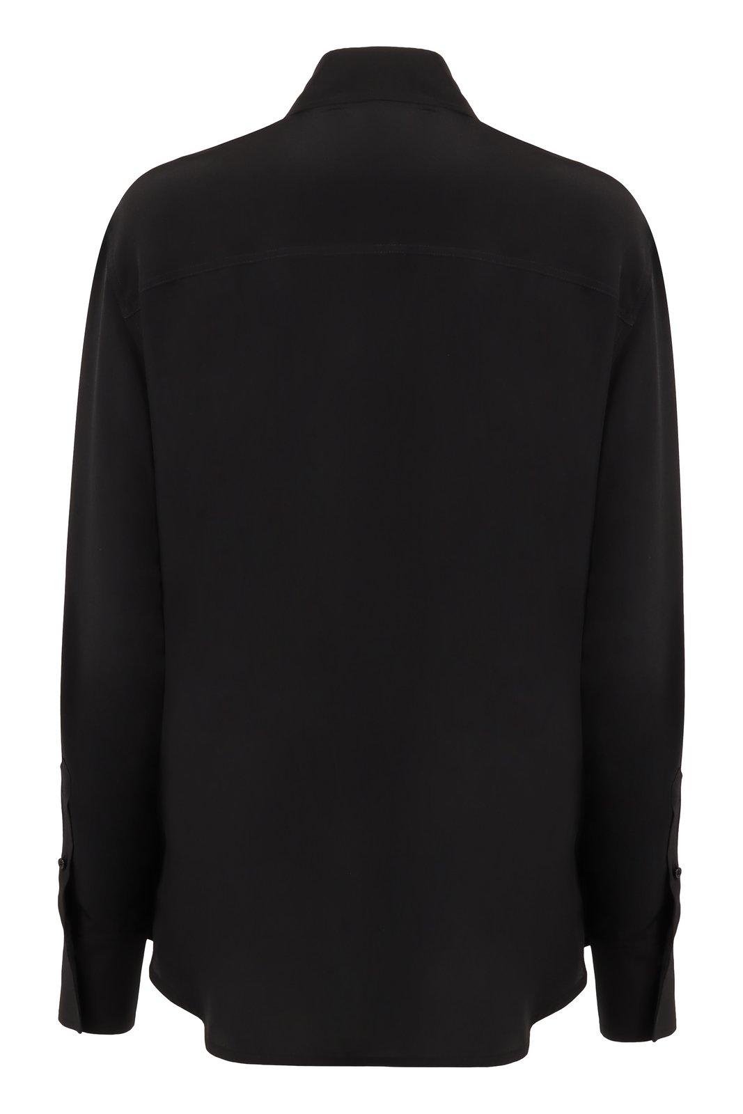 Victoria Beckham Silk Ruffle Front Blouse In Nero