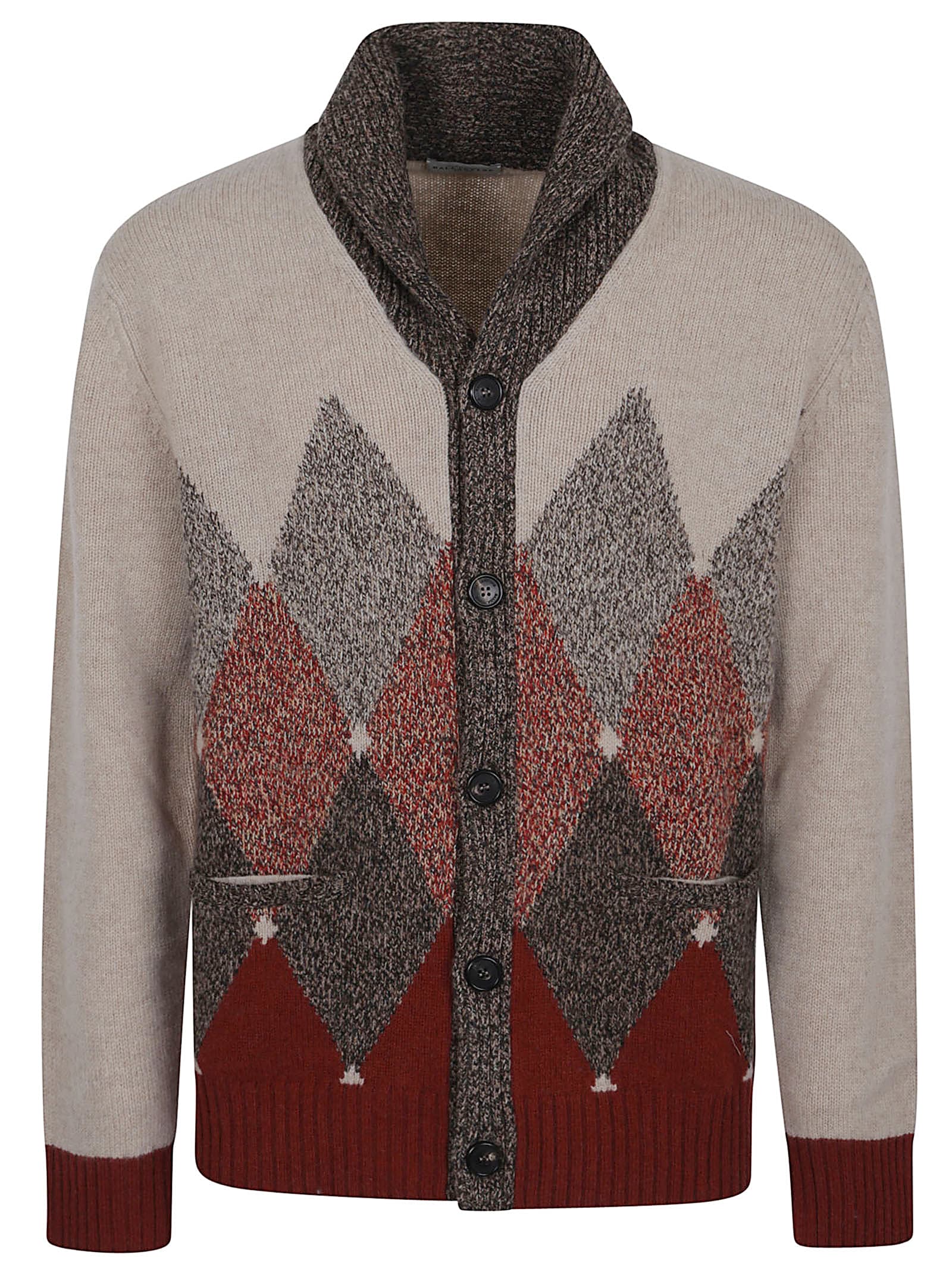 Ballantyne Shawl-collar Diamond-pattern Cardigan In Neutral