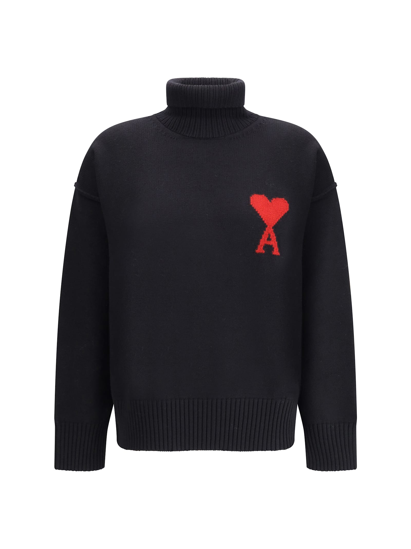 Ami Alexandre Mattiussi Ami De Caur Virgin Wool Turtleneck Sweater In Black