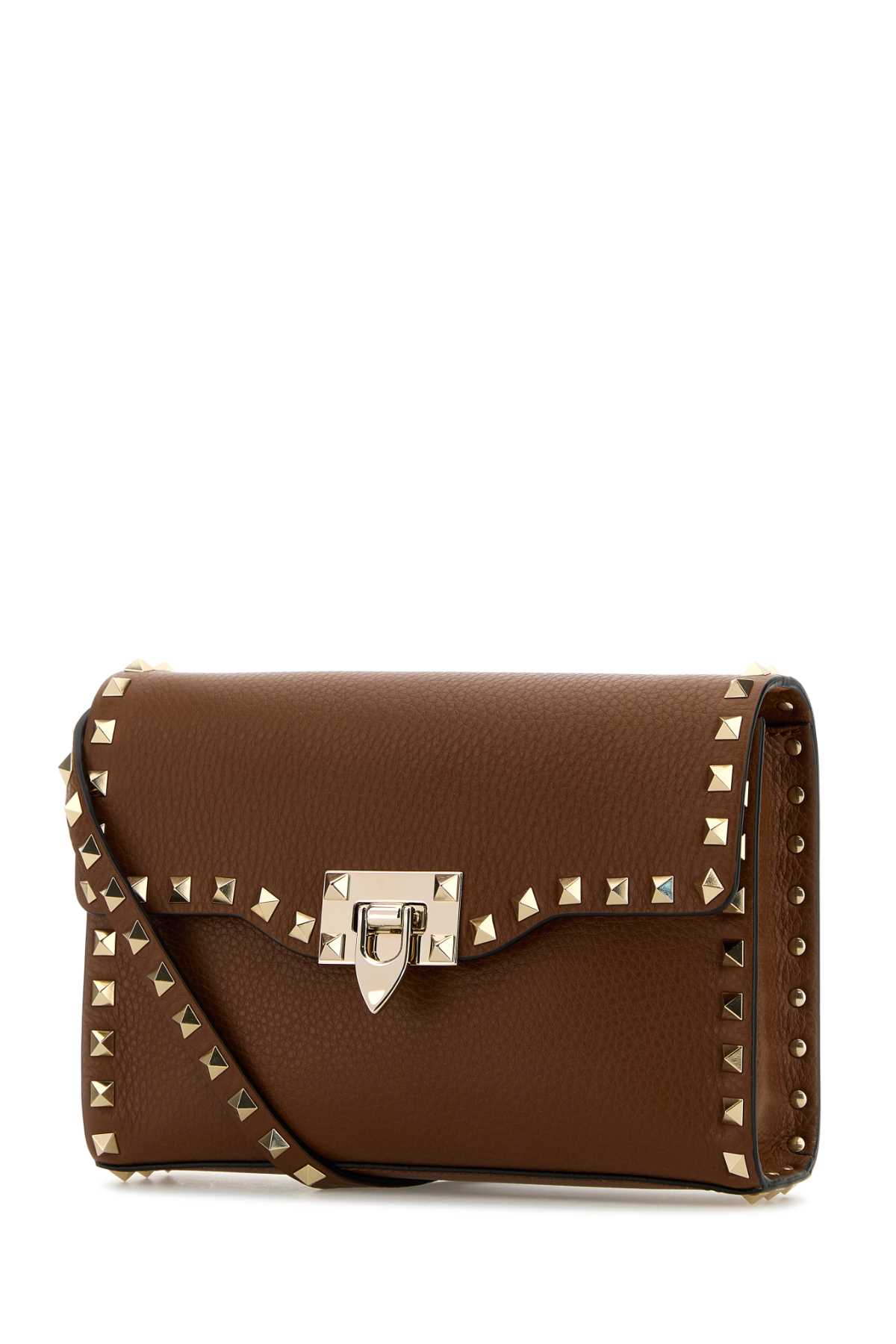 Shop Valentino Brown Leather Small Rockstud Crossbody Bag In Tobacco