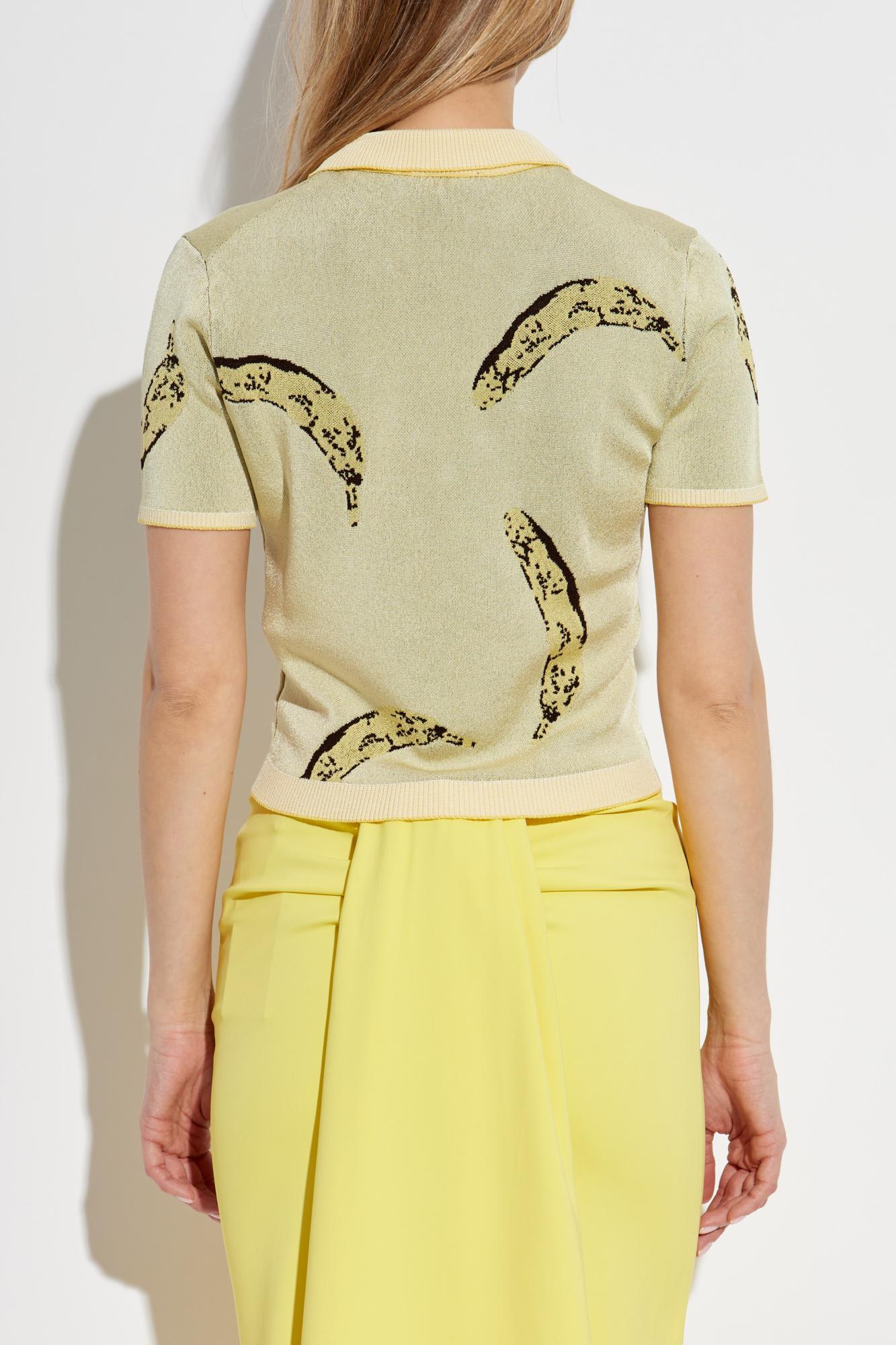 Jacquemus Womens Banana Jacquard Yellow The Marino Banana-print Woven-knitted Polo Top In Banana Jacquard Yellow
