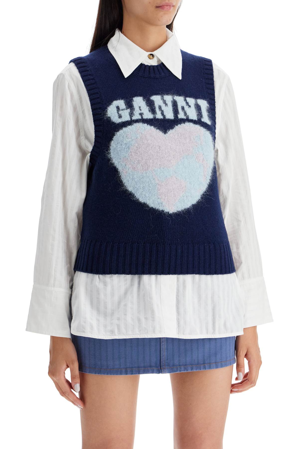 Shop Ganni Knitted Jacquard Patterned In Blue