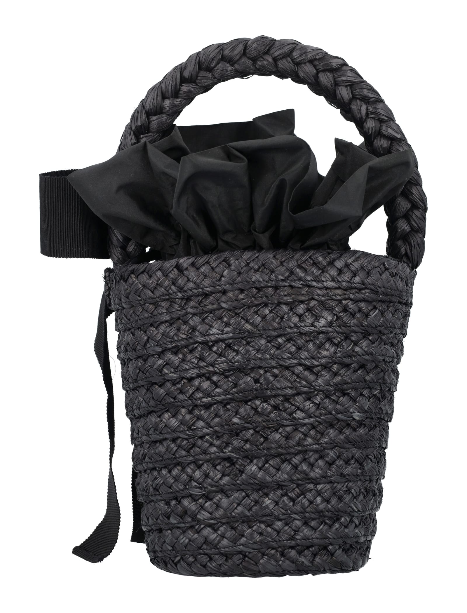 Shop Patou Raphia Bucket Bag In Black