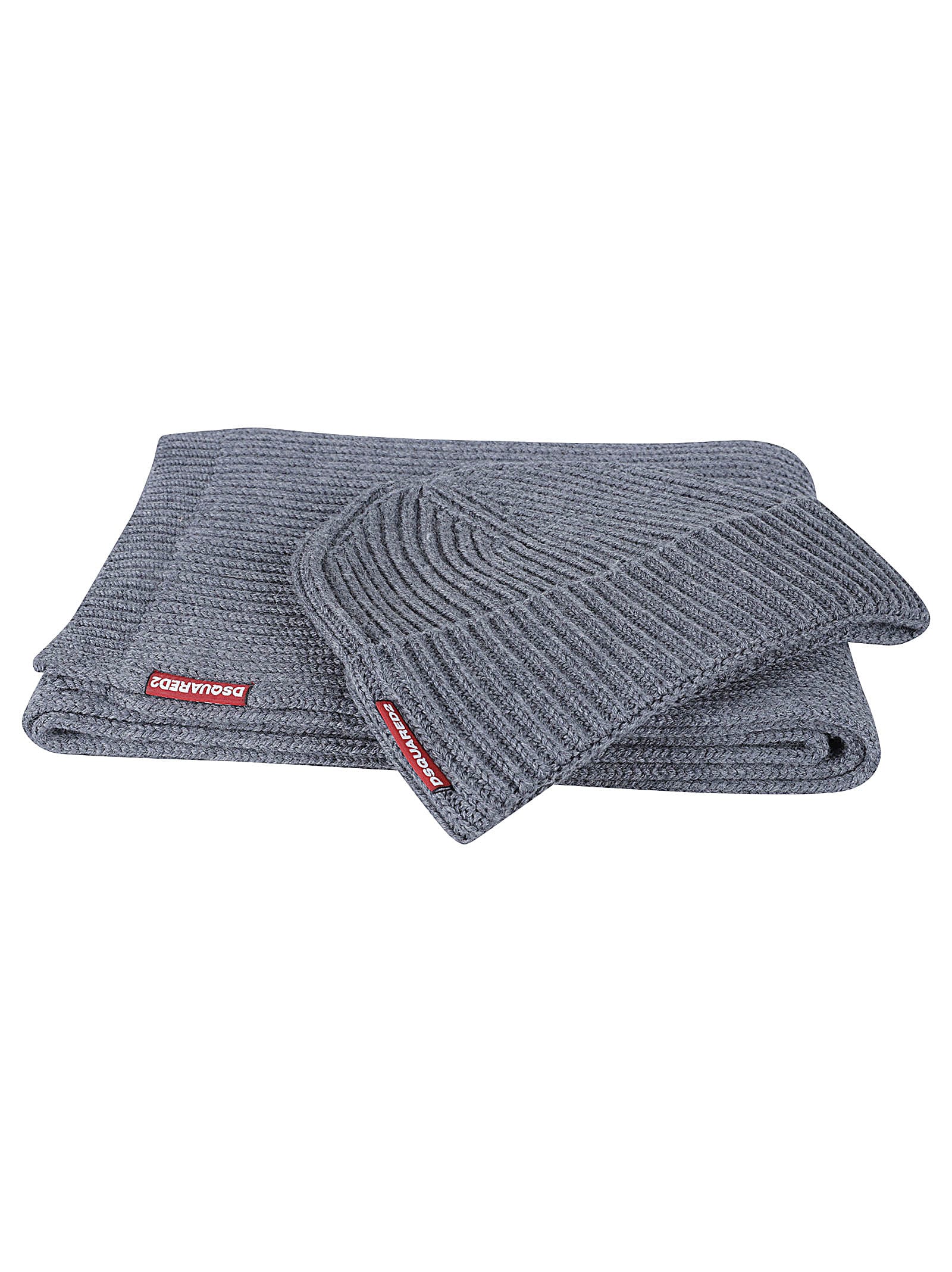 Shop Dsquared2 Woven Ribbed Beanie & Scarf Set In Grey