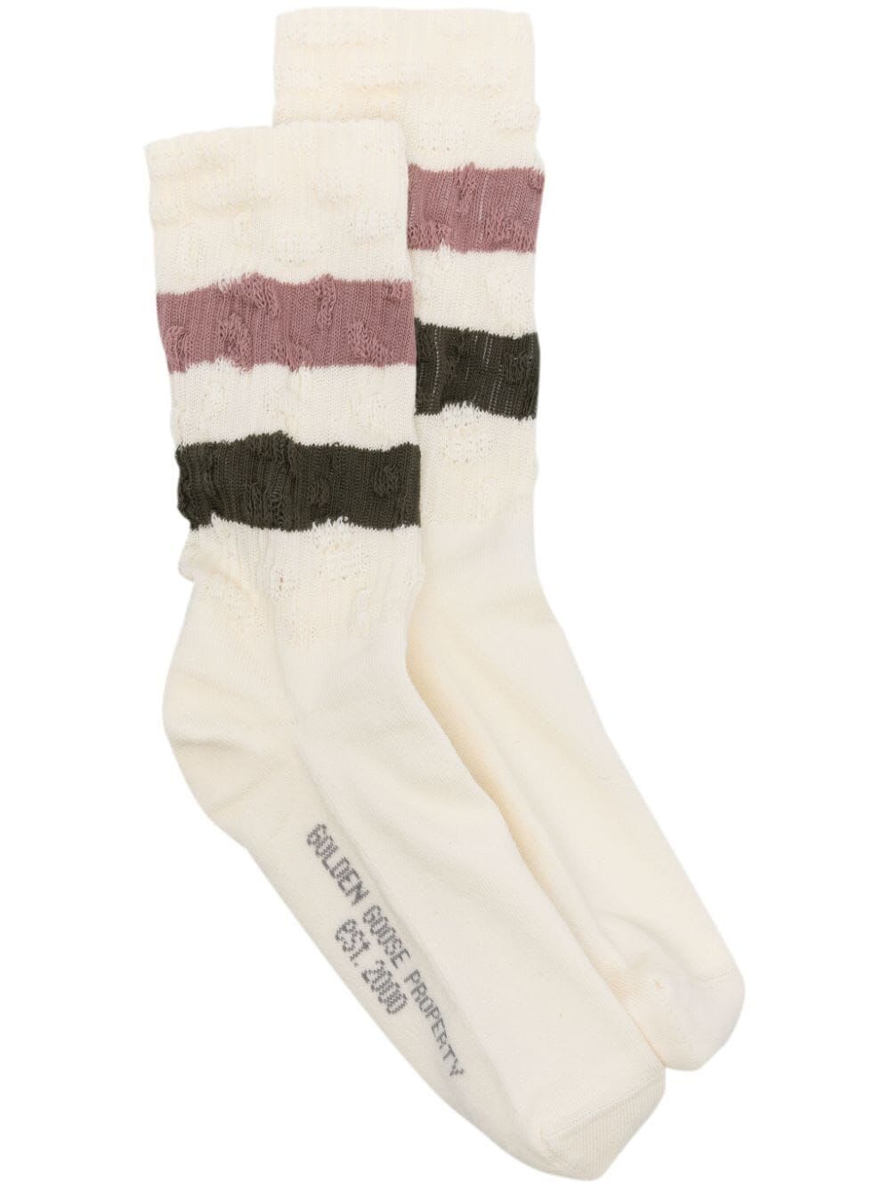 Shop Golden Goose Socks High Rib In Vintage White Multicolor