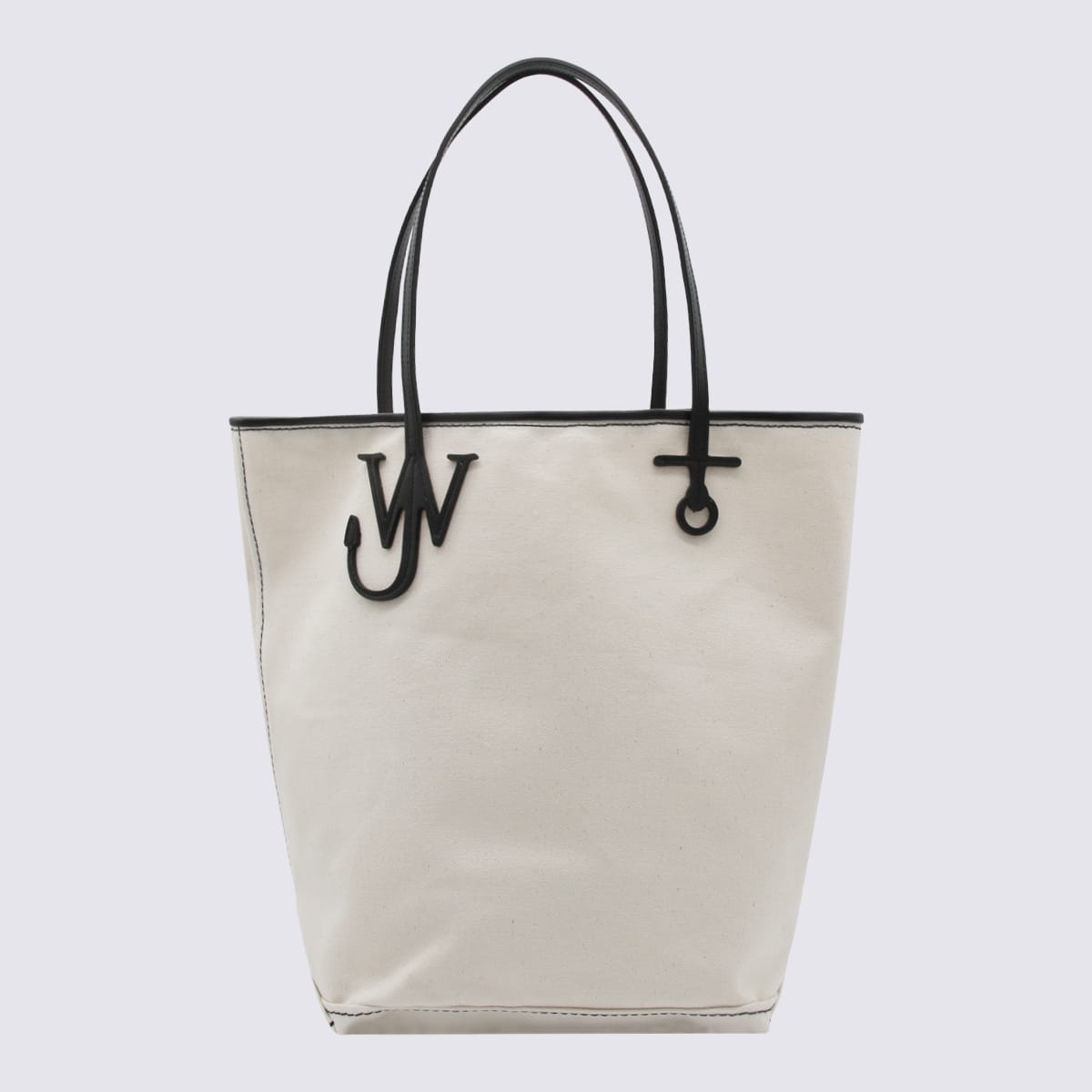 Shop Jw Anderson Natural And Black Cotton And Leather Tall Anchor Tote Bag In Natural/black