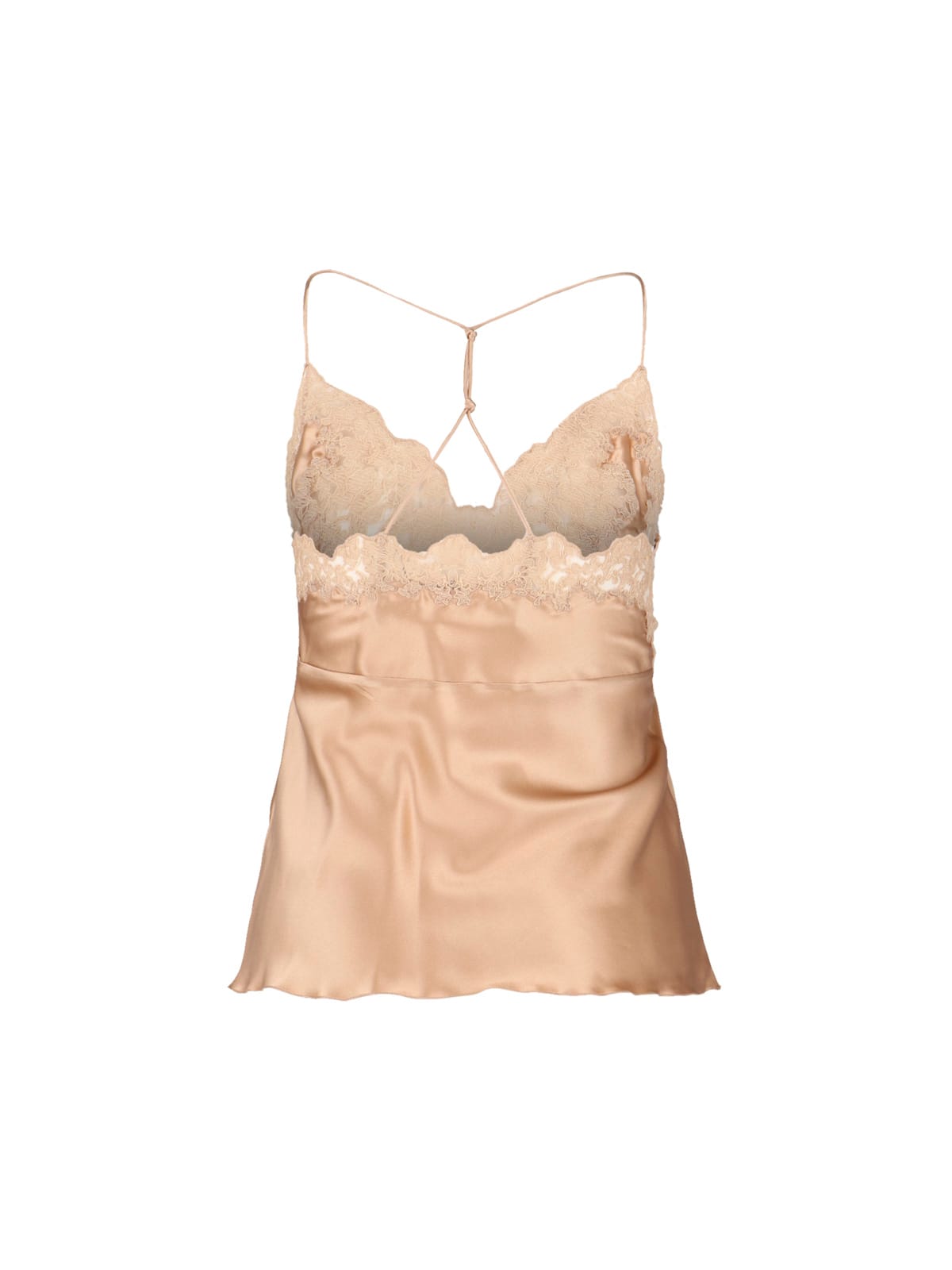Ermanno Scervino Sleeved Top With Lace And Satin In Brown